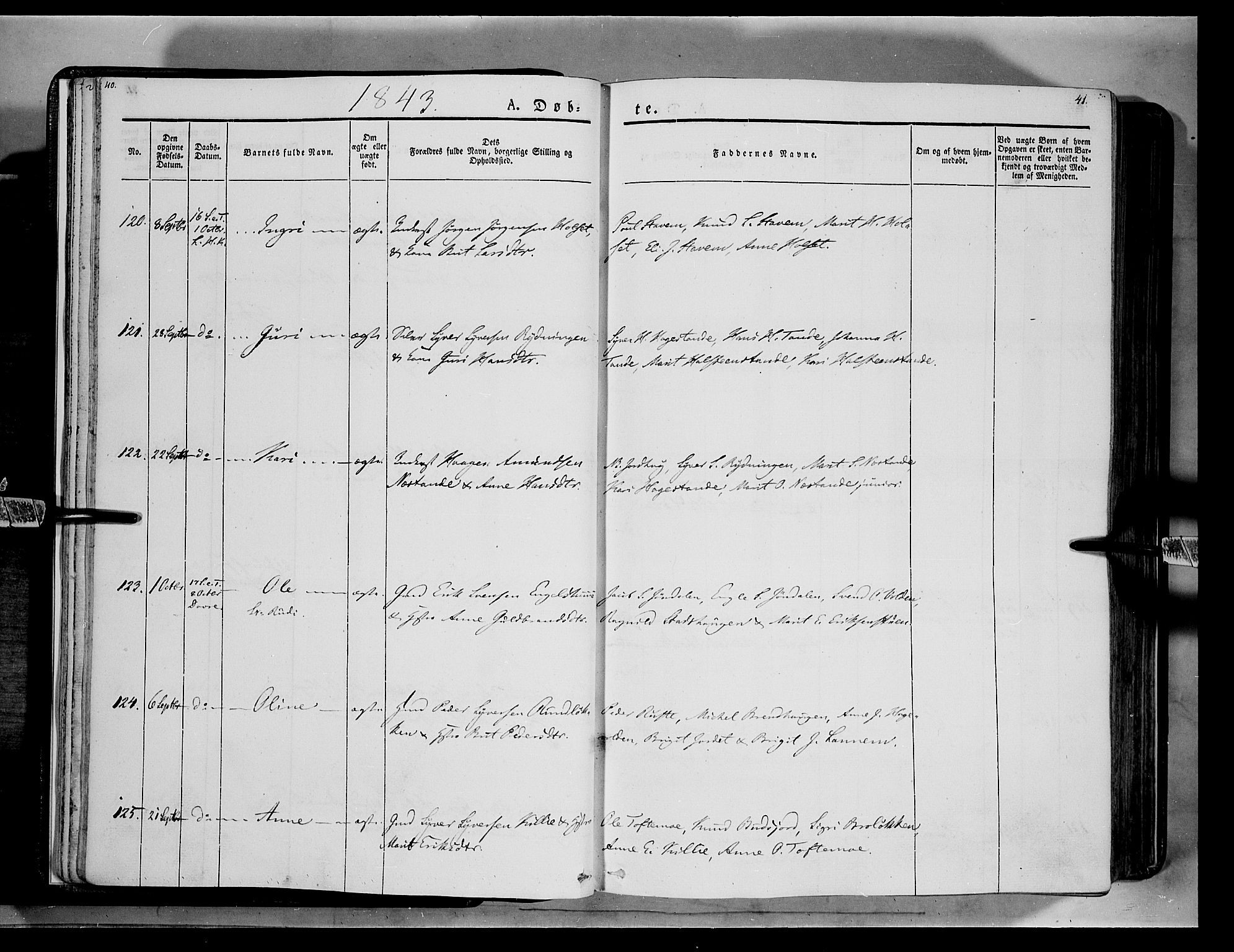 Lesja prestekontor, SAH/PREST-068/H/Ha/Haa/L0006: Parish register (official) no. 6A, 1843-1854, p. 40-41