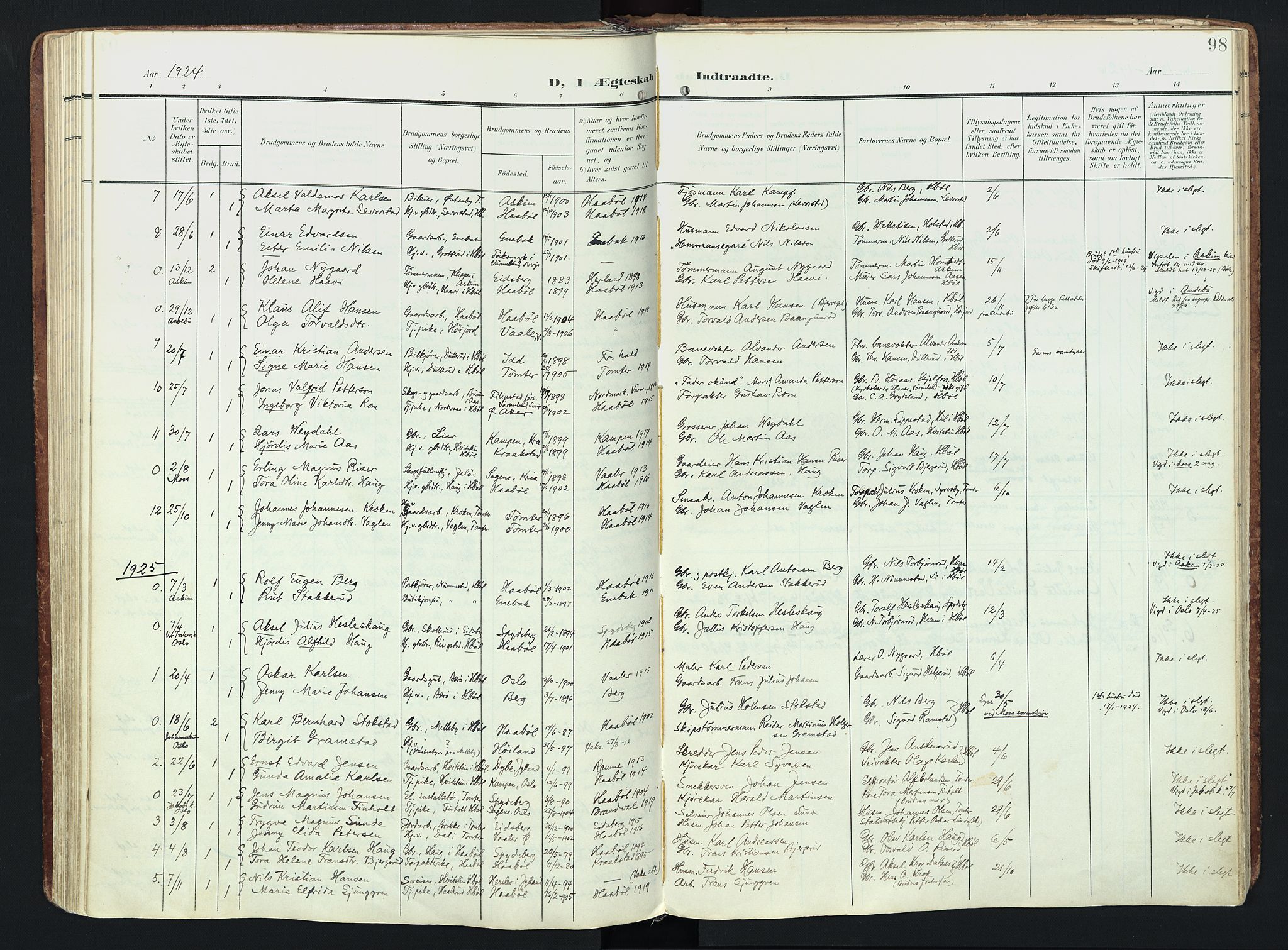 Hobøl prestekontor Kirkebøker, AV/SAO-A-2002/F/Fa/L0006: Parish register (official) no. I 6, 1905-1927, p. 98