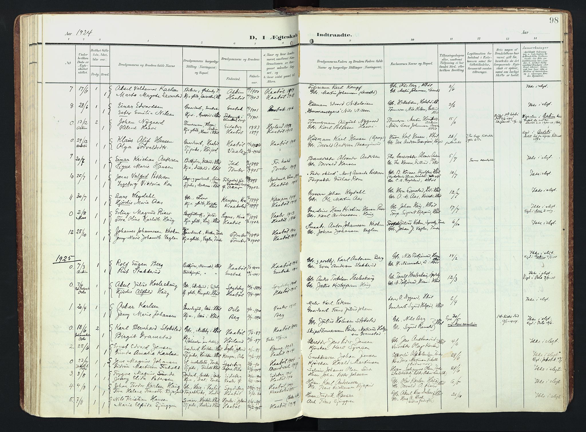 Hobøl prestekontor Kirkebøker, SAO/A-2002/F/Fa/L0006: Parish register (official) no. I 6, 1905-1927, p. 98