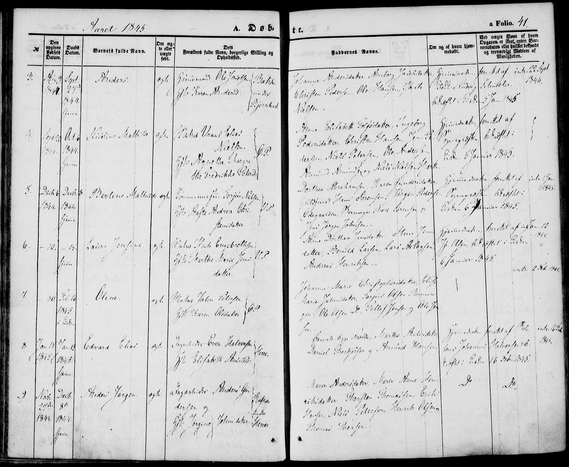 Porsgrunn kirkebøker , SAKO/A-104/F/Fa/L0006: Parish register (official) no. 6, 1841-1857, p. 41