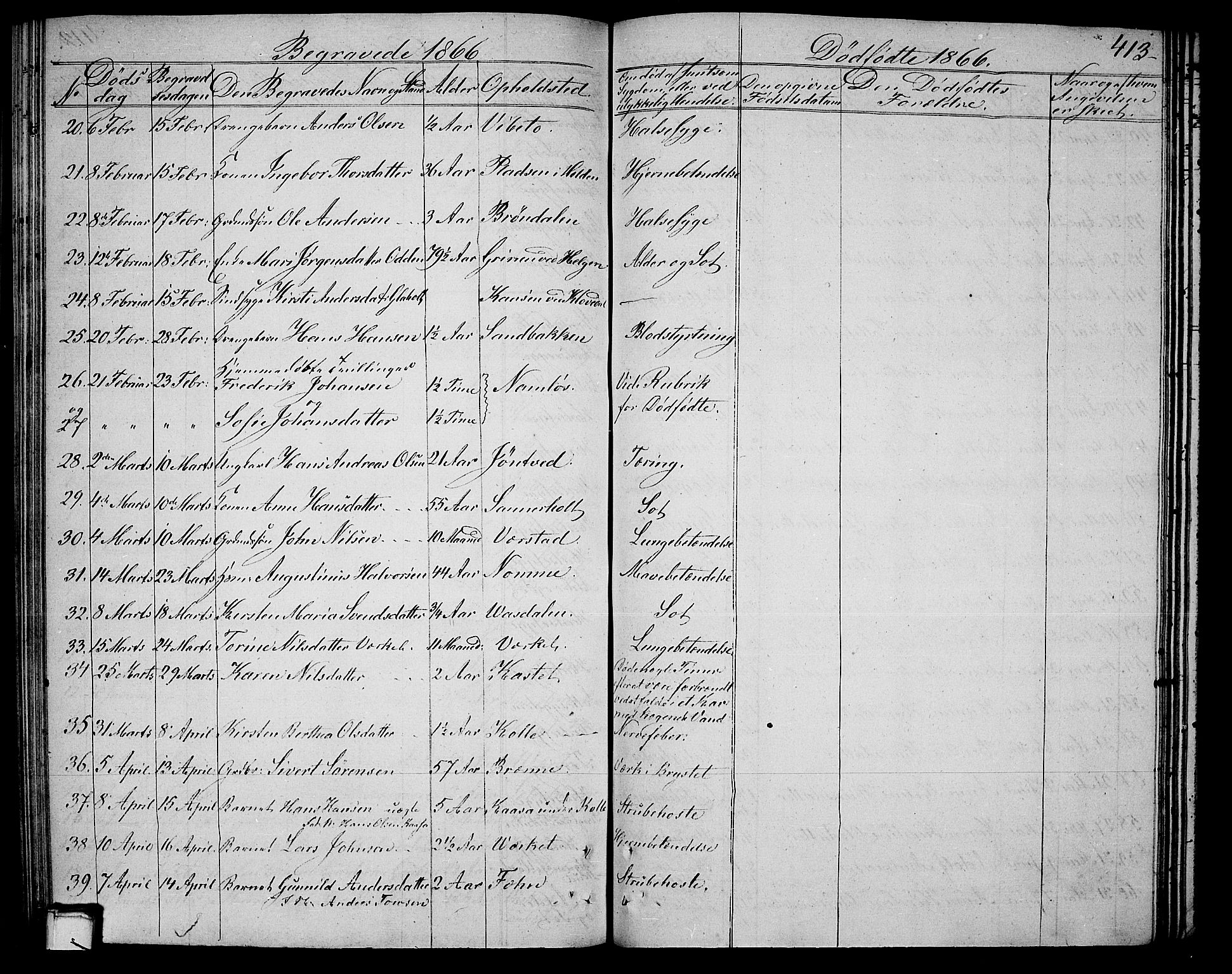 Holla kirkebøker, AV/SAKO-A-272/G/Ga/L0003: Parish register (copy) no. I 3, 1849-1866, p. 413