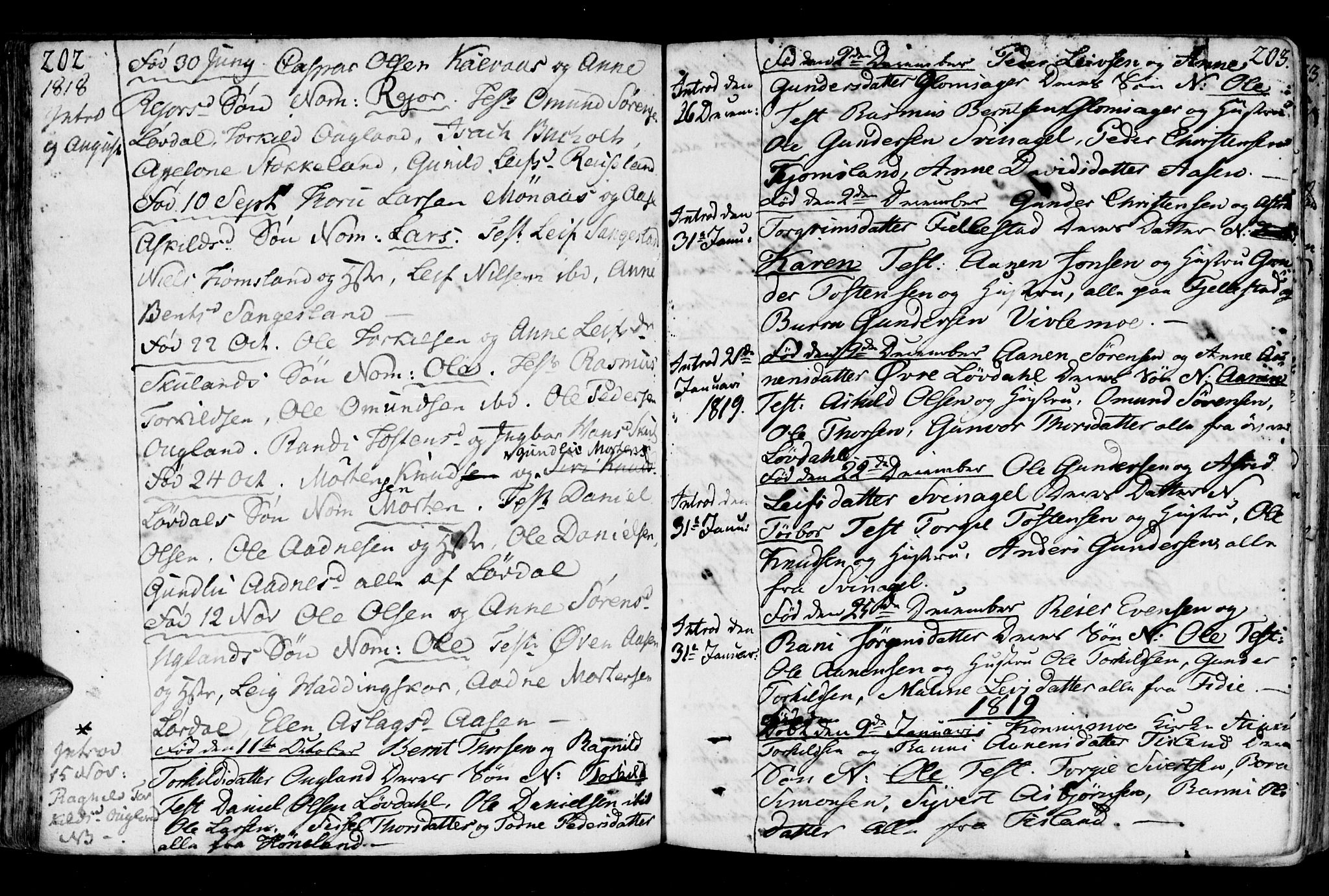 Holum sokneprestkontor, AV/SAK-1111-0022/F/Fa/Fab/L0004: Parish register (official) no. A 4, 1774-1847, p. 202-203