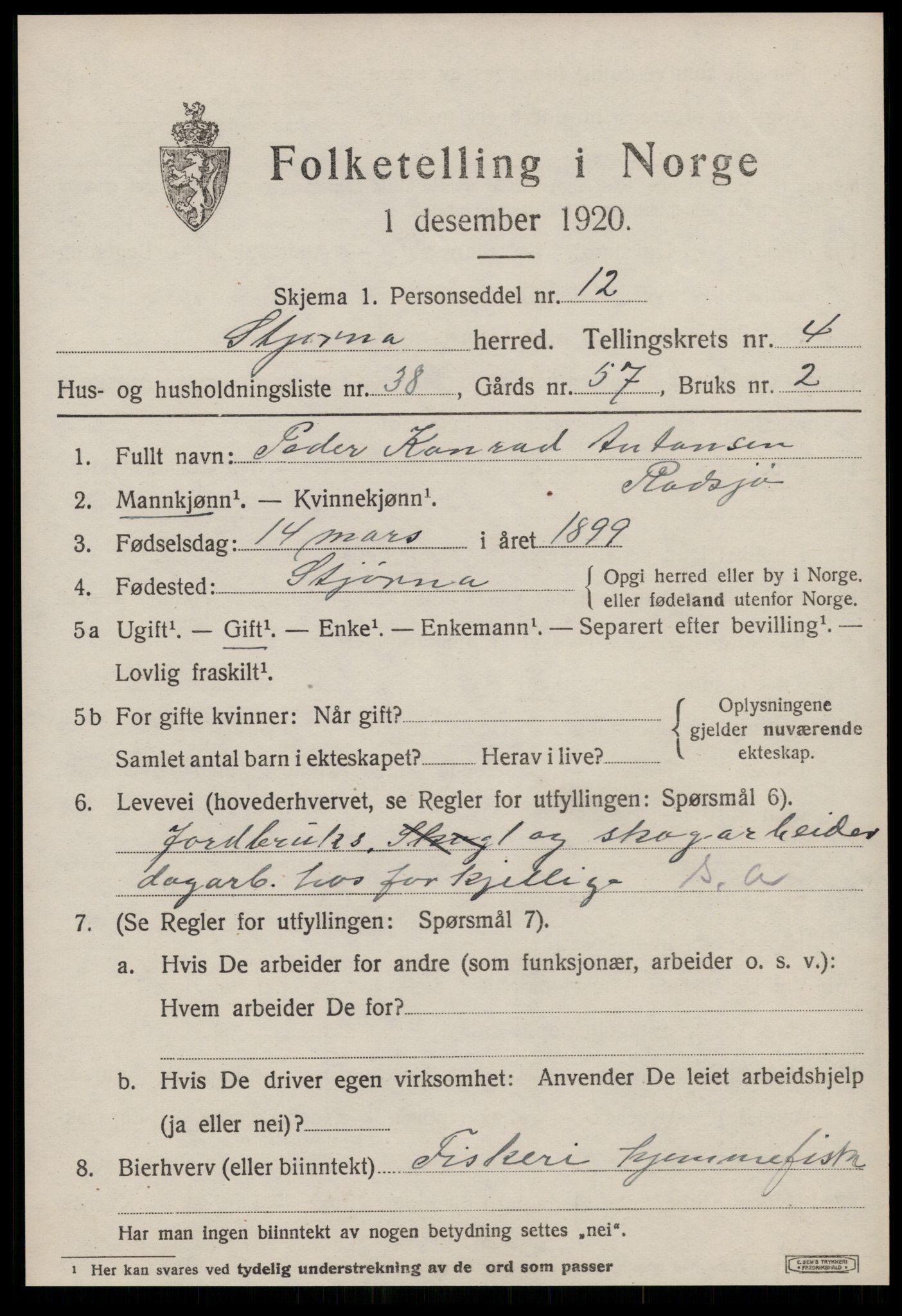 SAT, 1920 census for Stjørna, 1920, p. 3486