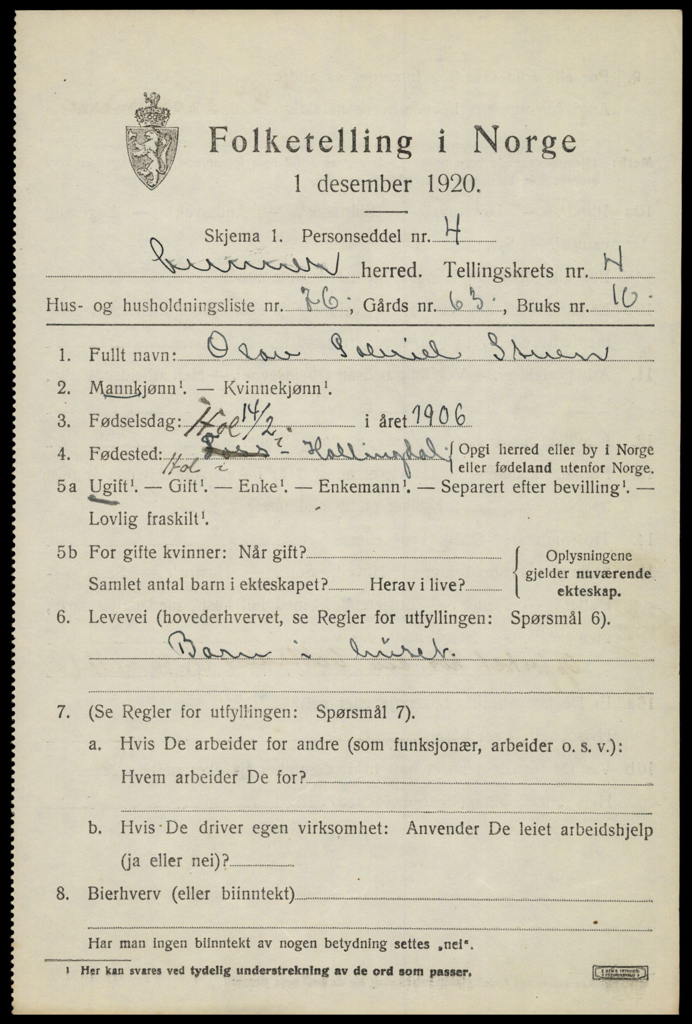 SAH, 1920 census for Lunner, 1920, p. 6205