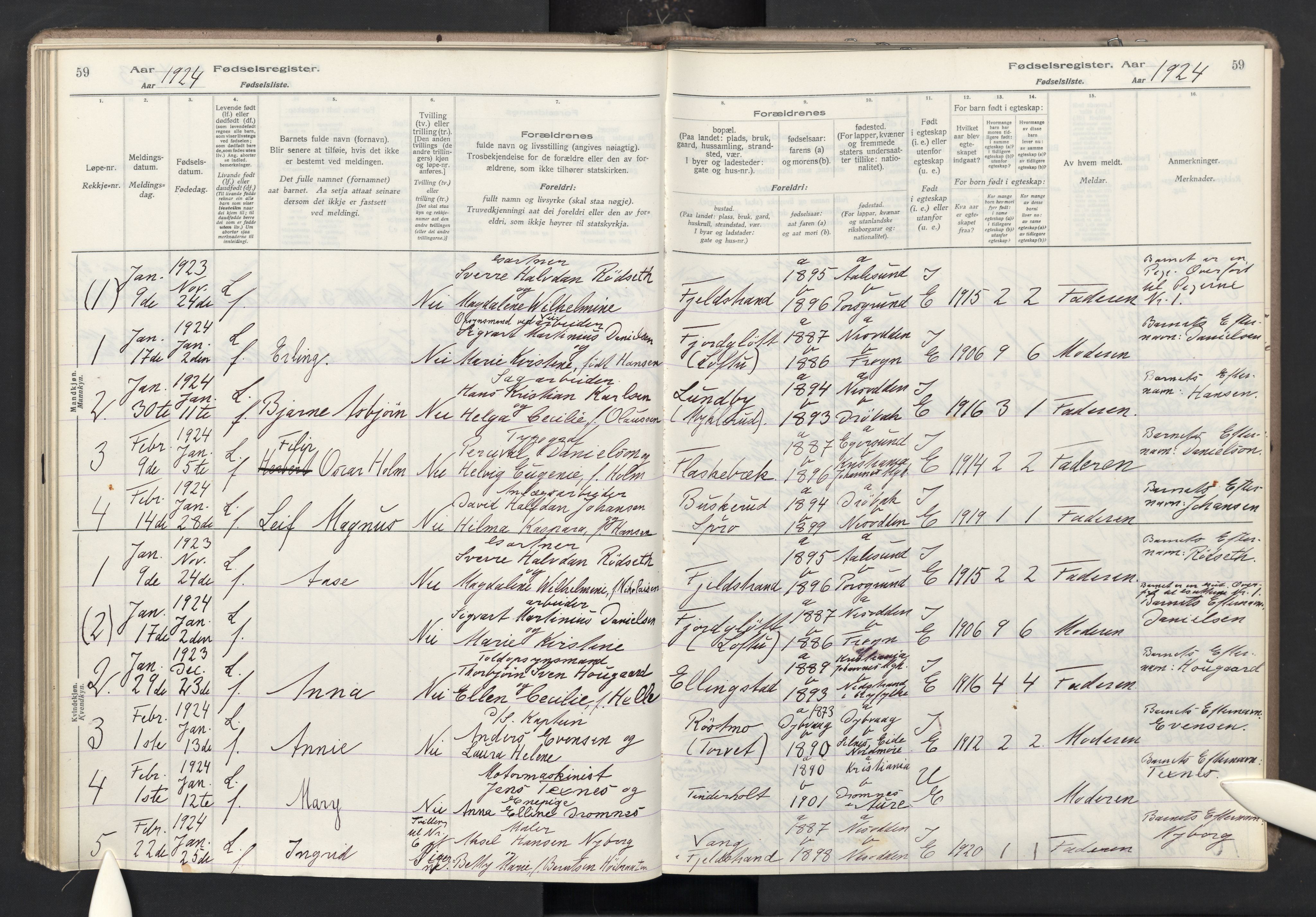 Nesodden prestekontor Kirkebøker, SAO/A-10013/J/Ja/L0001: Birth register no. 1, 1916-1946, p. 59