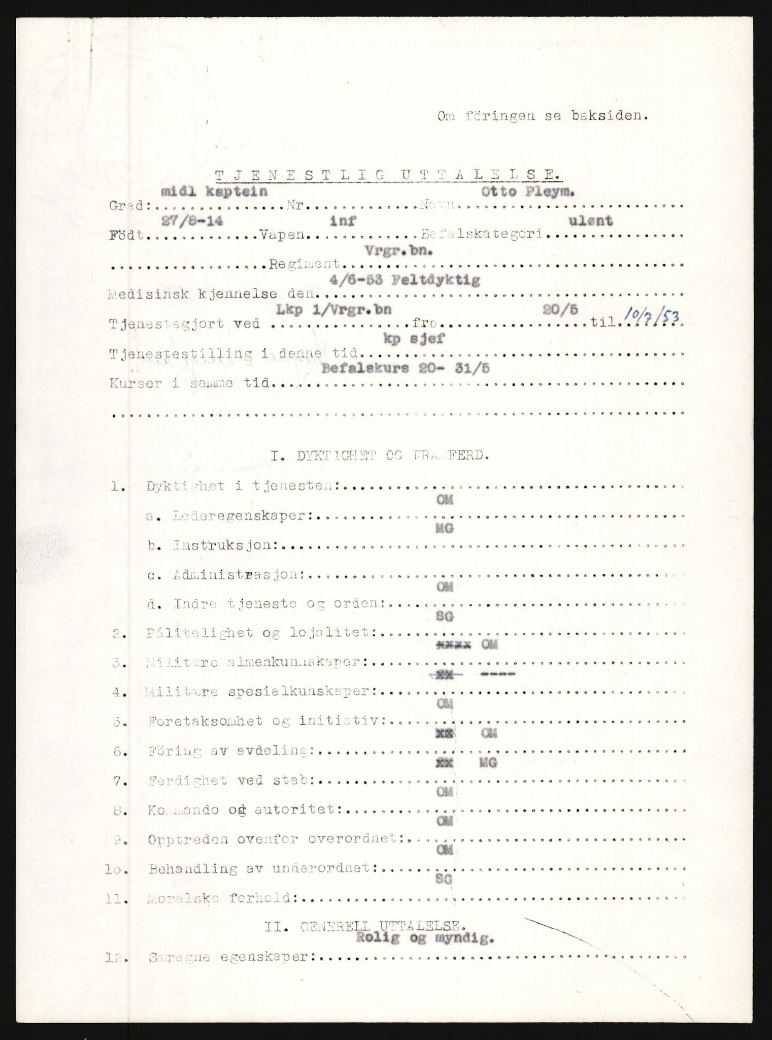 Forsvaret, Varanger bataljon, AV/RA-RAFA-2258/1/D/L0455: Rulleblad og tjenesteuttalelser for befal født 1894-1896, 1901-1909 og 1911-1915, 1894-1915, p. 459