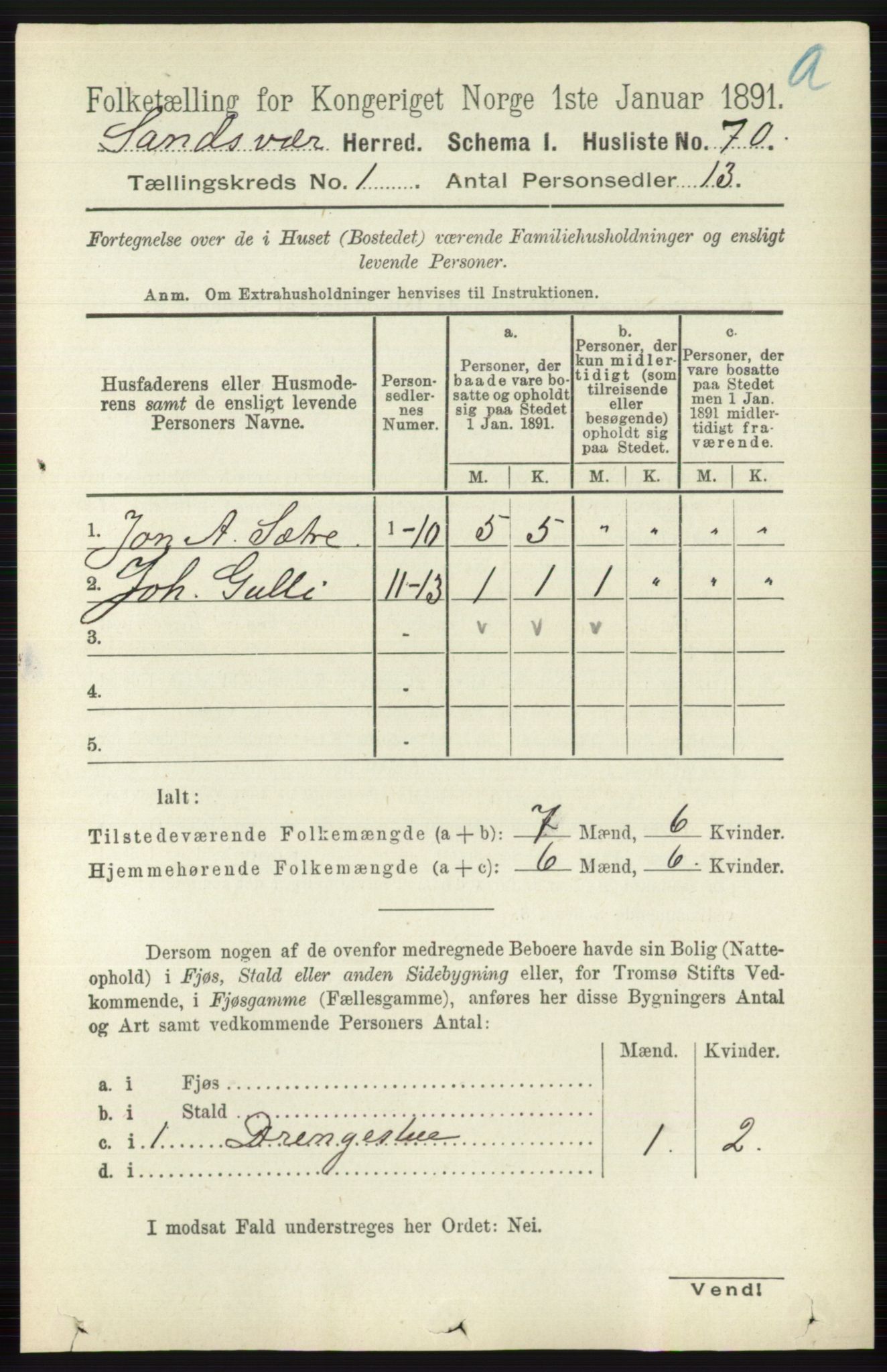 RA, 1891 census for 0629 Sandsvær, 1891, p. 111