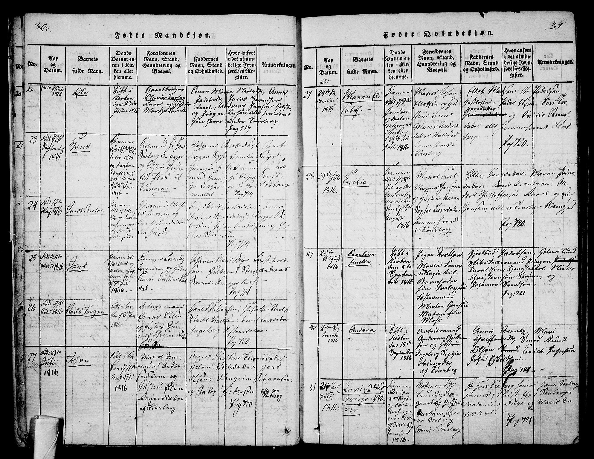 Tønsberg kirkebøker, SAKO/A-330/F/Fa/L0004: Parish register (official) no. I 4, 1813-1826, p. 30-31