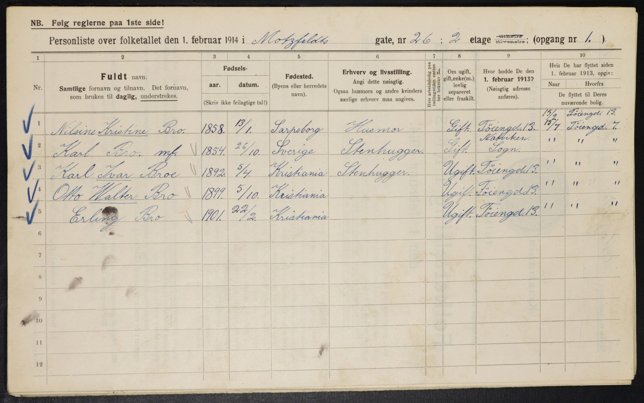 OBA, Municipal Census 1914 for Kristiania, 1914, p. 66392