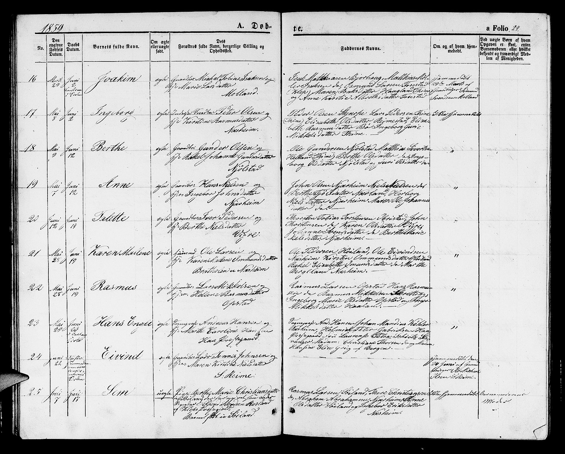 Hå sokneprestkontor, AV/SAST-A-101801/001/30BB/L0001: Parish register (copy) no. B 1, 1854-1883, p. 24