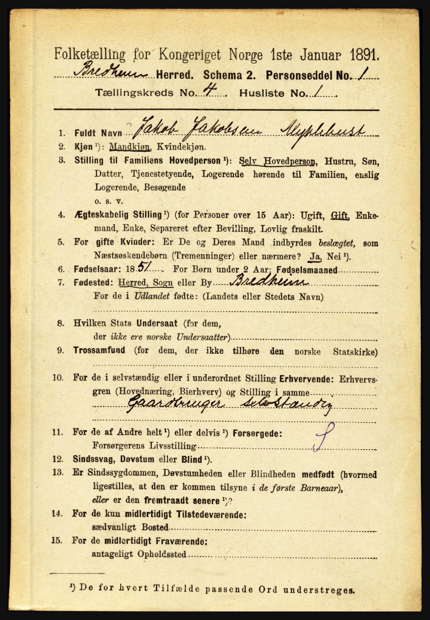 RA, 1891 census for 1446 Breim, 1891, p. 1302