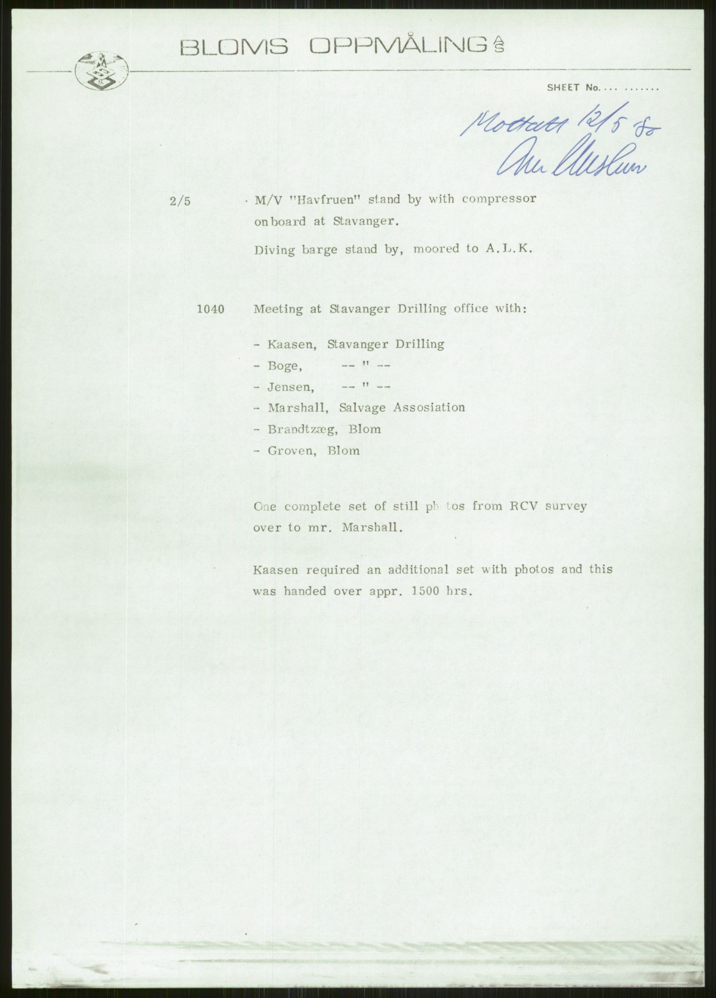 Justisdepartementet, Granskningskommisjonen ved Alexander Kielland-ulykken 27.3.1980, AV/RA-S-1165/D/L0006: A Alexander L. Kielland (Doku.liste + A3-A6, A11-A13, A18-A20-A21, A23, A31 av 31)/Dykkerjournaler, 1980-1981, p. 201