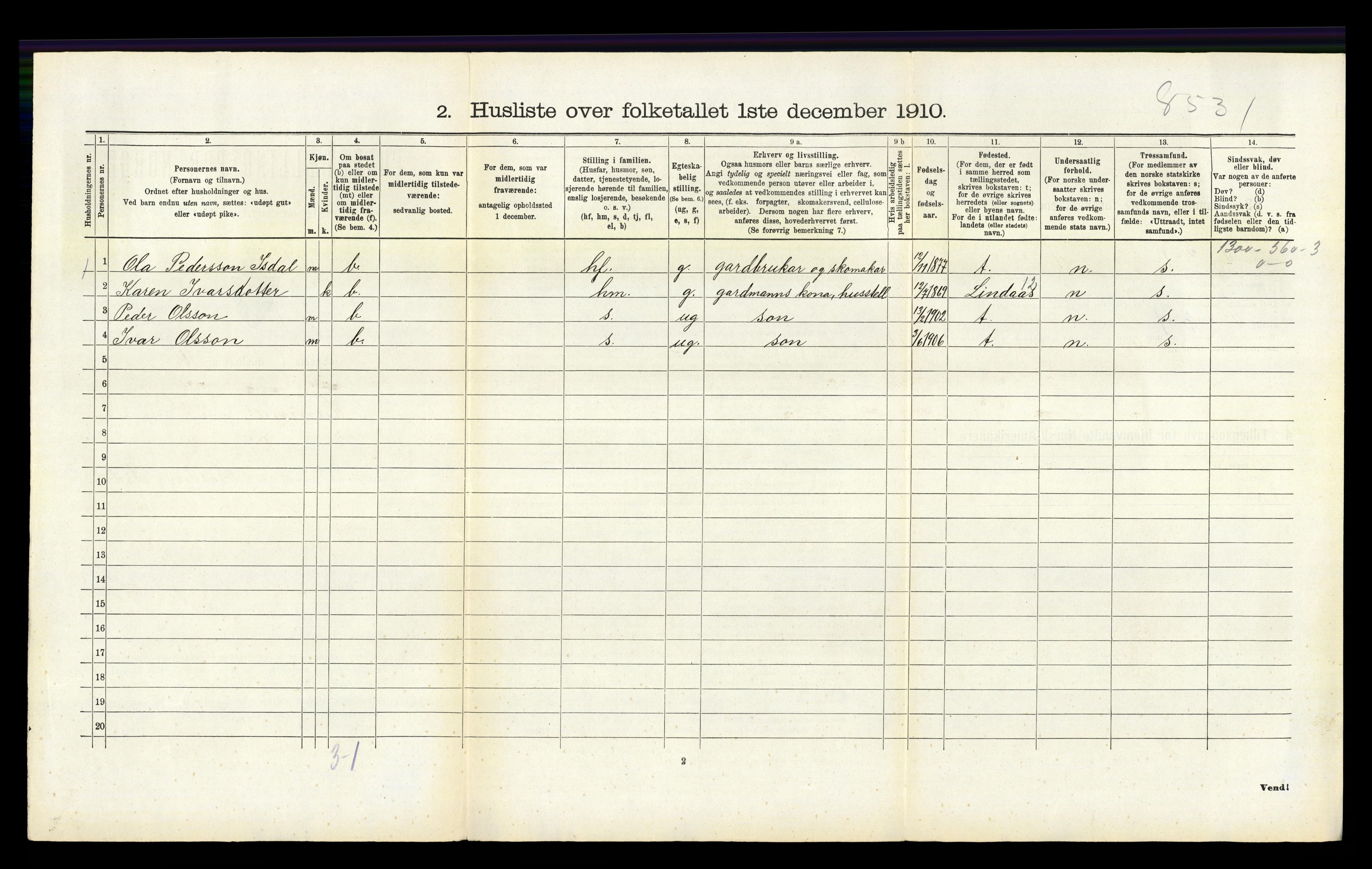 RA, 1910 census for Hamre, 1910, p. 93
