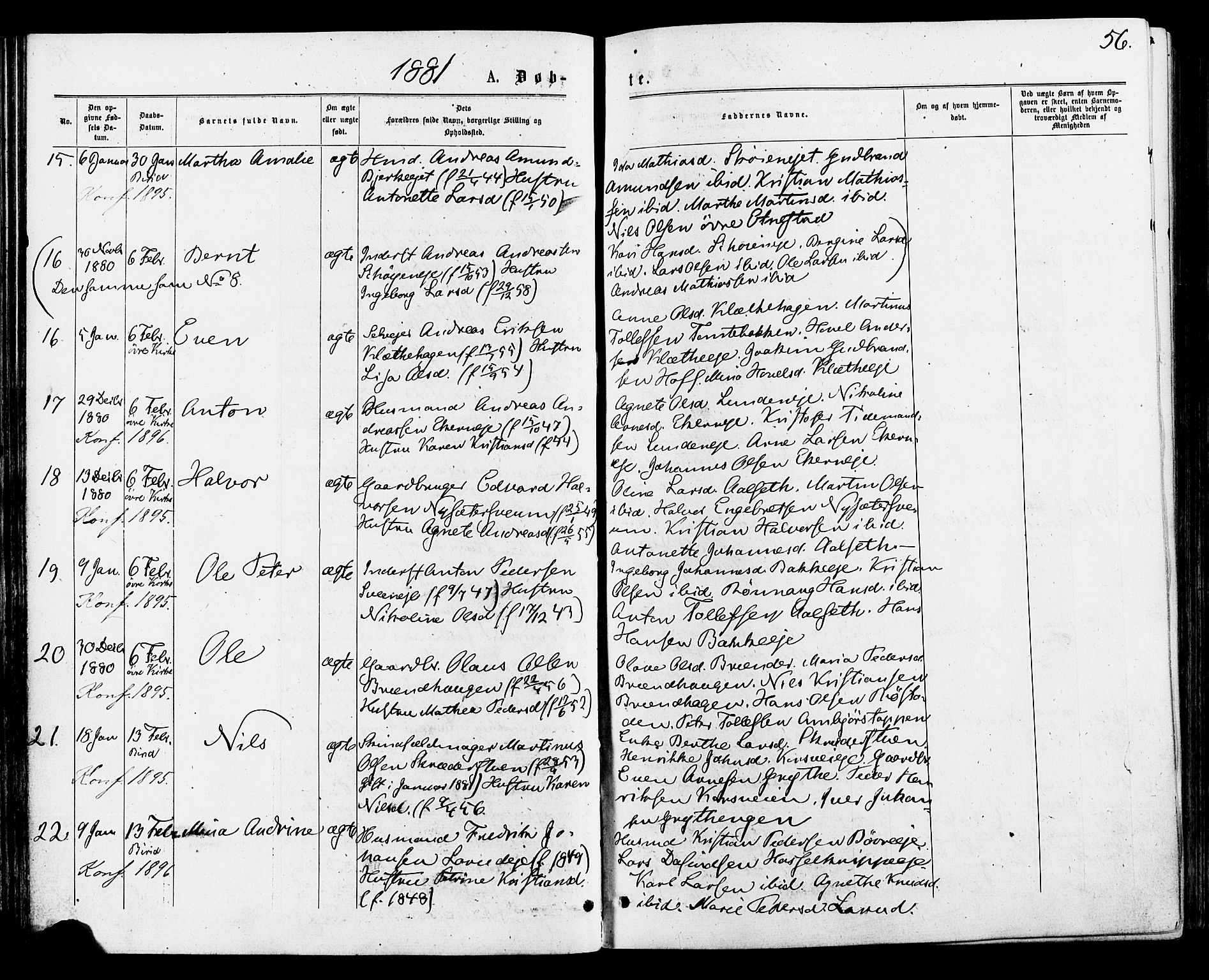 Biri prestekontor, AV/SAH-PREST-096/H/Ha/Haa/L0006: Parish register (official) no. 6, 1877-1886, p. 56