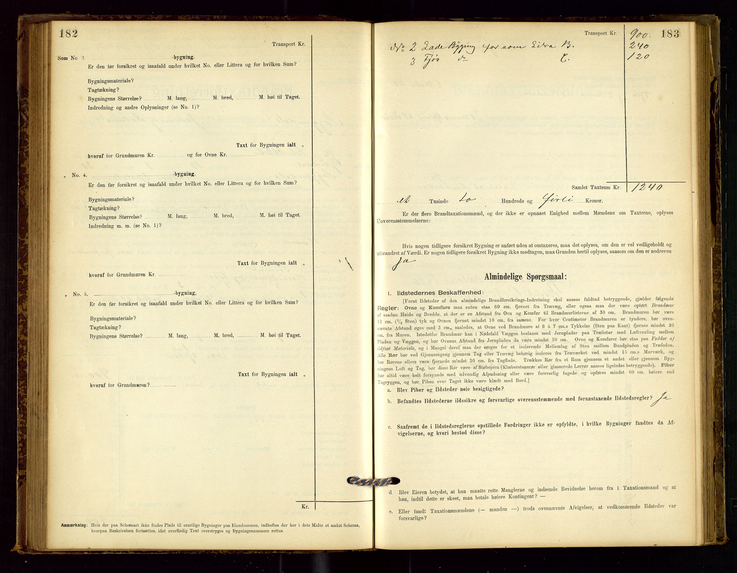 Sokndal lensmannskontor, AV/SAST-A-100417/Gob/L0001: "Brandtaxt-Protokol", 1895-1902, p. 182-183