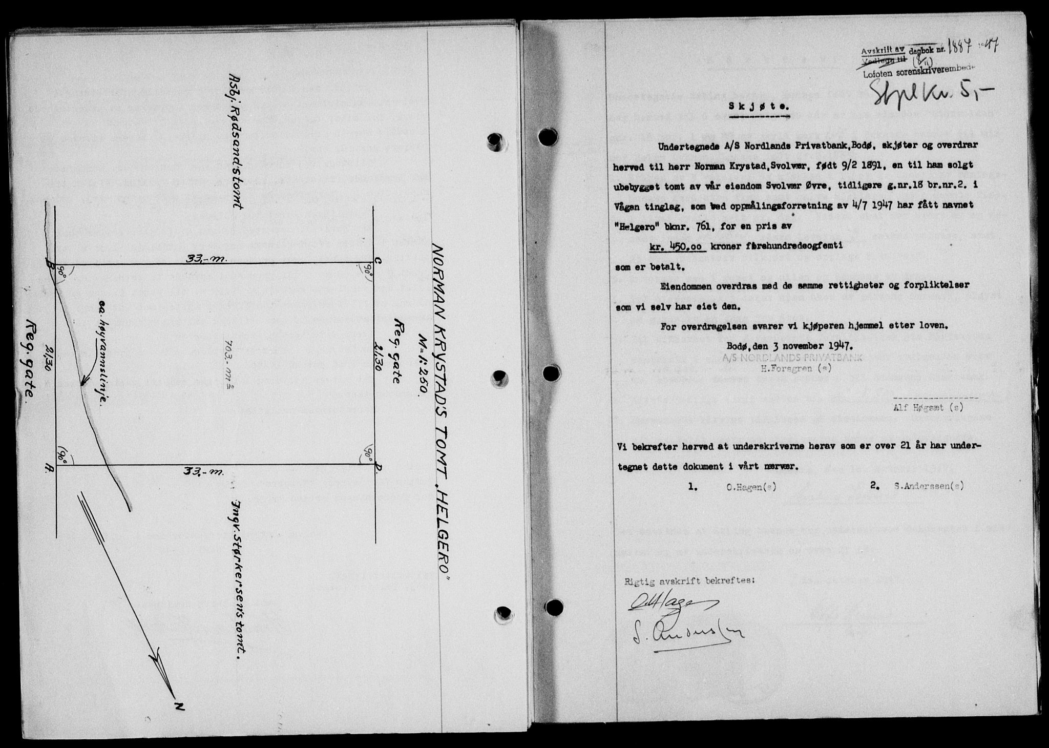 Lofoten sorenskriveri, SAT/A-0017/1/2/2C/L0017a: Mortgage book no. 17a, 1947-1948, Diary no: : 1887/1947