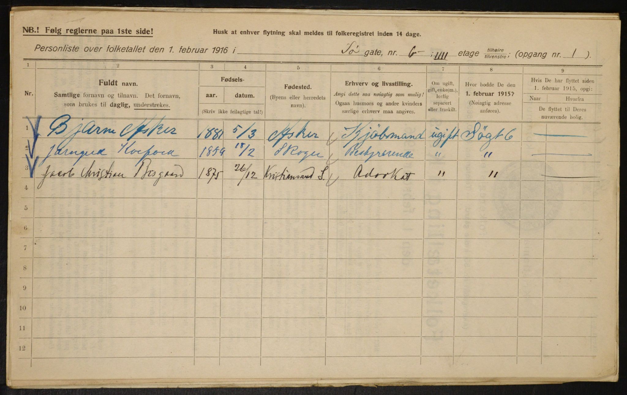 OBA, Municipal Census 1916 for Kristiania, 1916, p. 97573