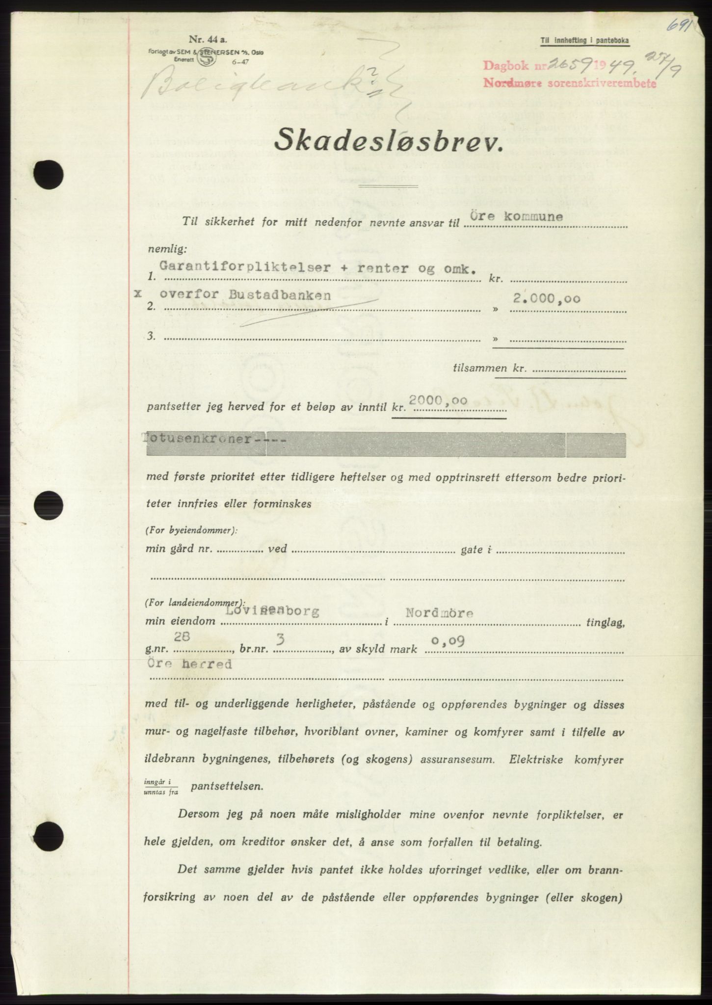 Nordmøre sorenskriveri, AV/SAT-A-4132/1/2/2Ca: Mortgage book no. B102, 1949-1949, Diary no: : 2659/1949