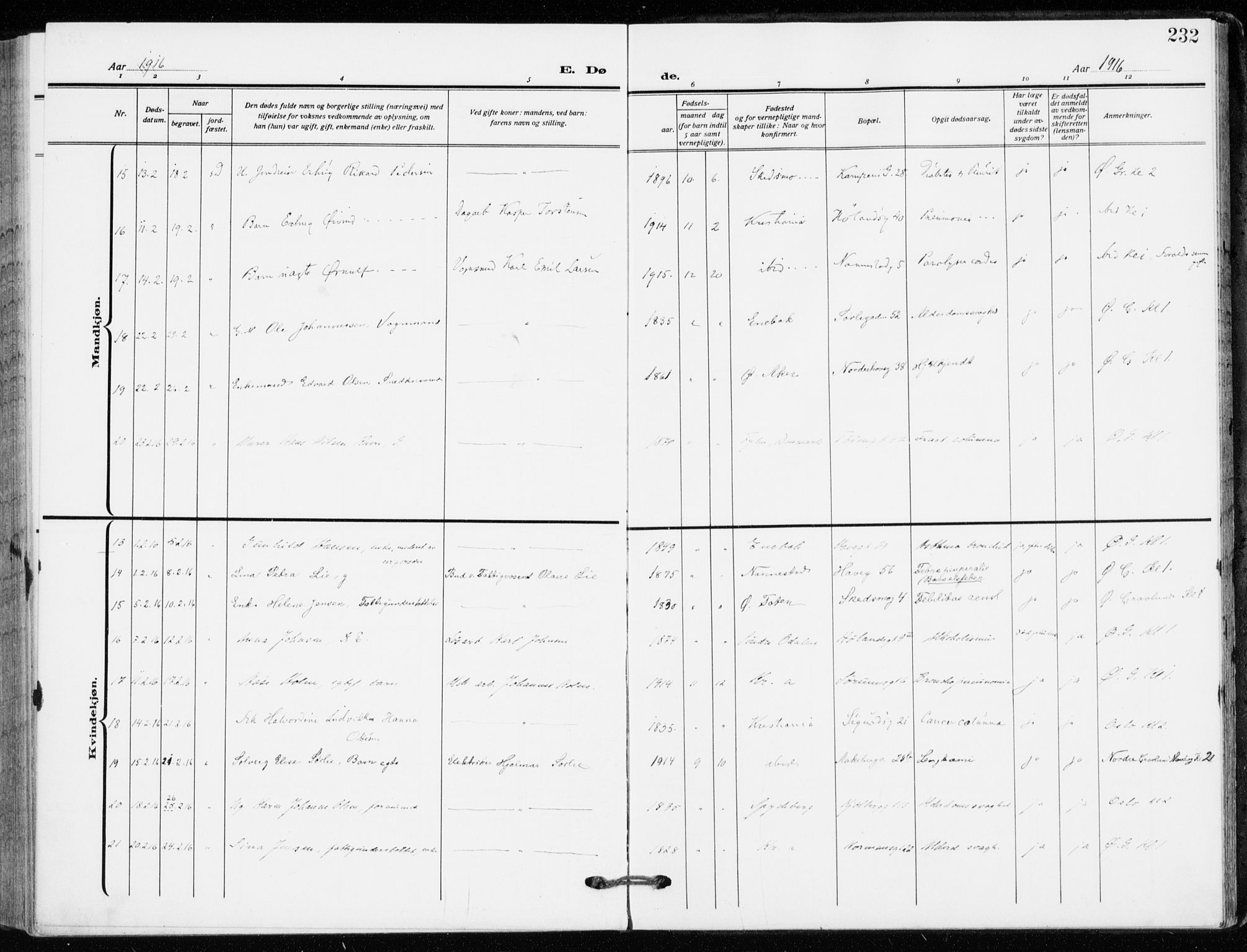 Kampen prestekontor Kirkebøker, AV/SAO-A-10853/F/Fa/L0013: Parish register (official) no. I 13, 1917-1922, p. 232