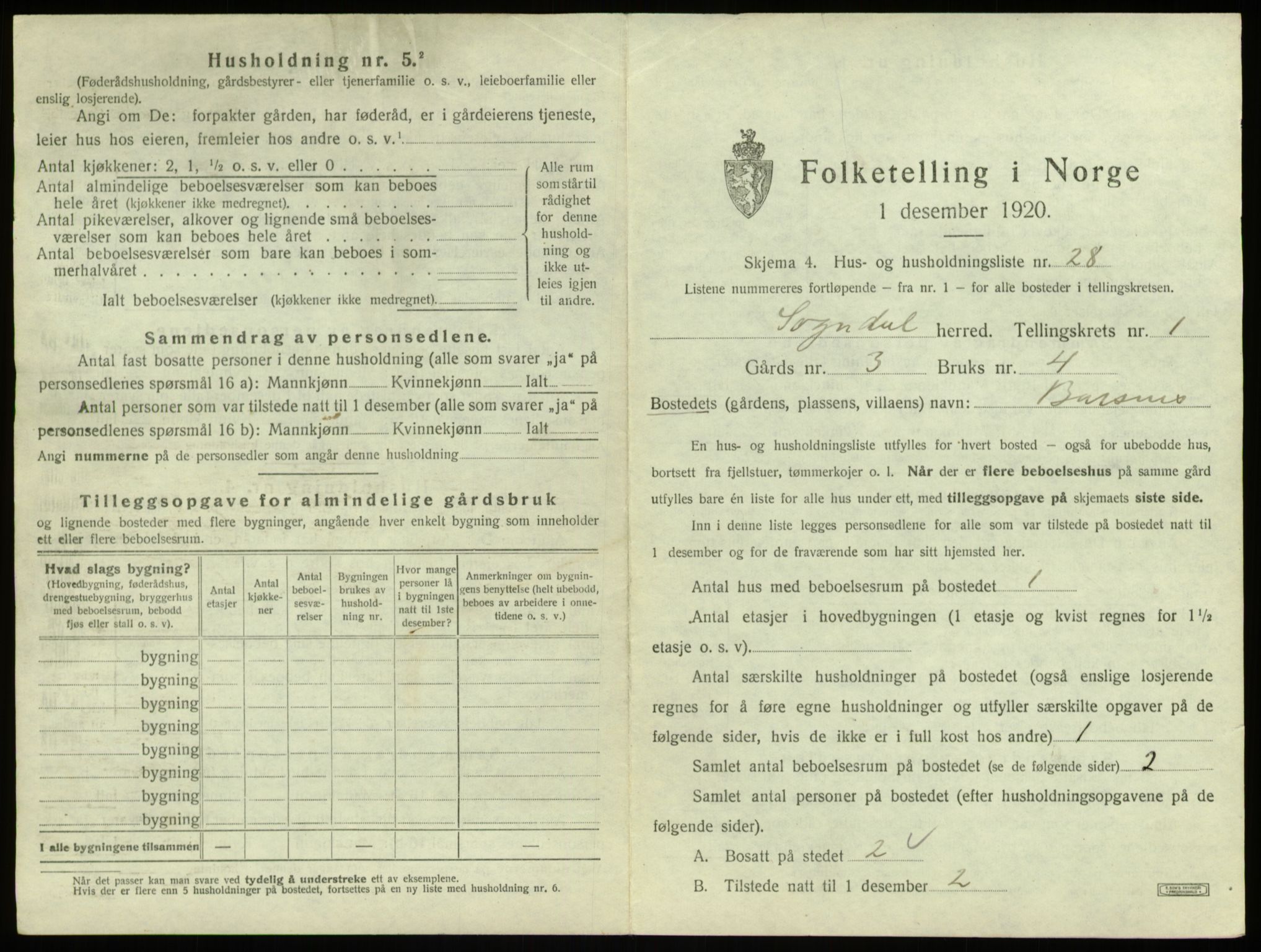 SAB, 1920 census for Sogndal, 1920, p. 129