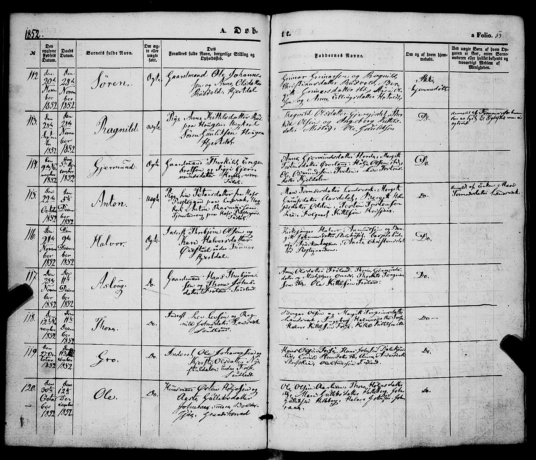 Hjartdal kirkebøker, SAKO/A-270/F/Fa/L0008: Parish register (official) no. I 8, 1844-1859, p. 53