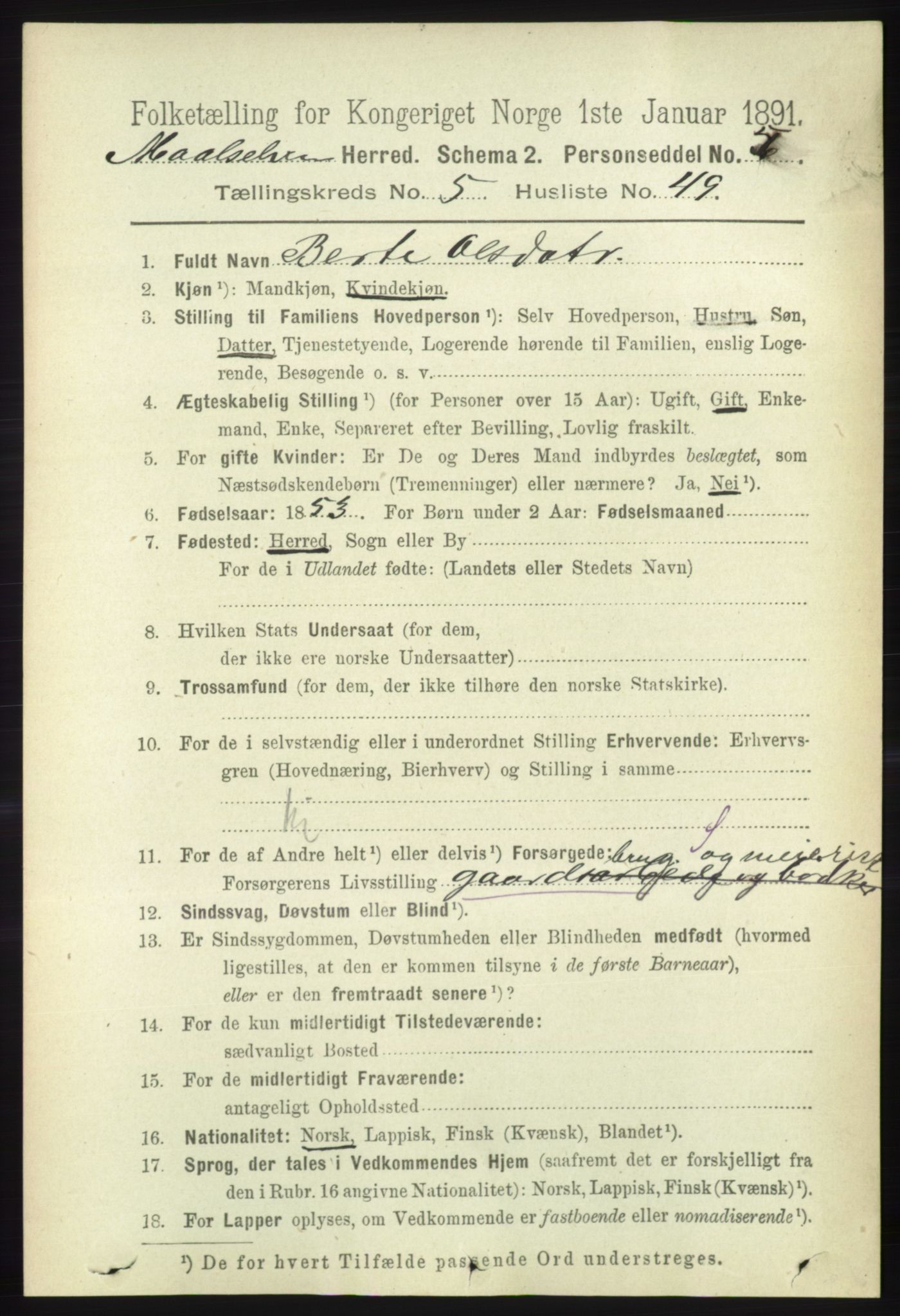 RA, 1891 census for 1924 Målselv, 1891, p. 1942