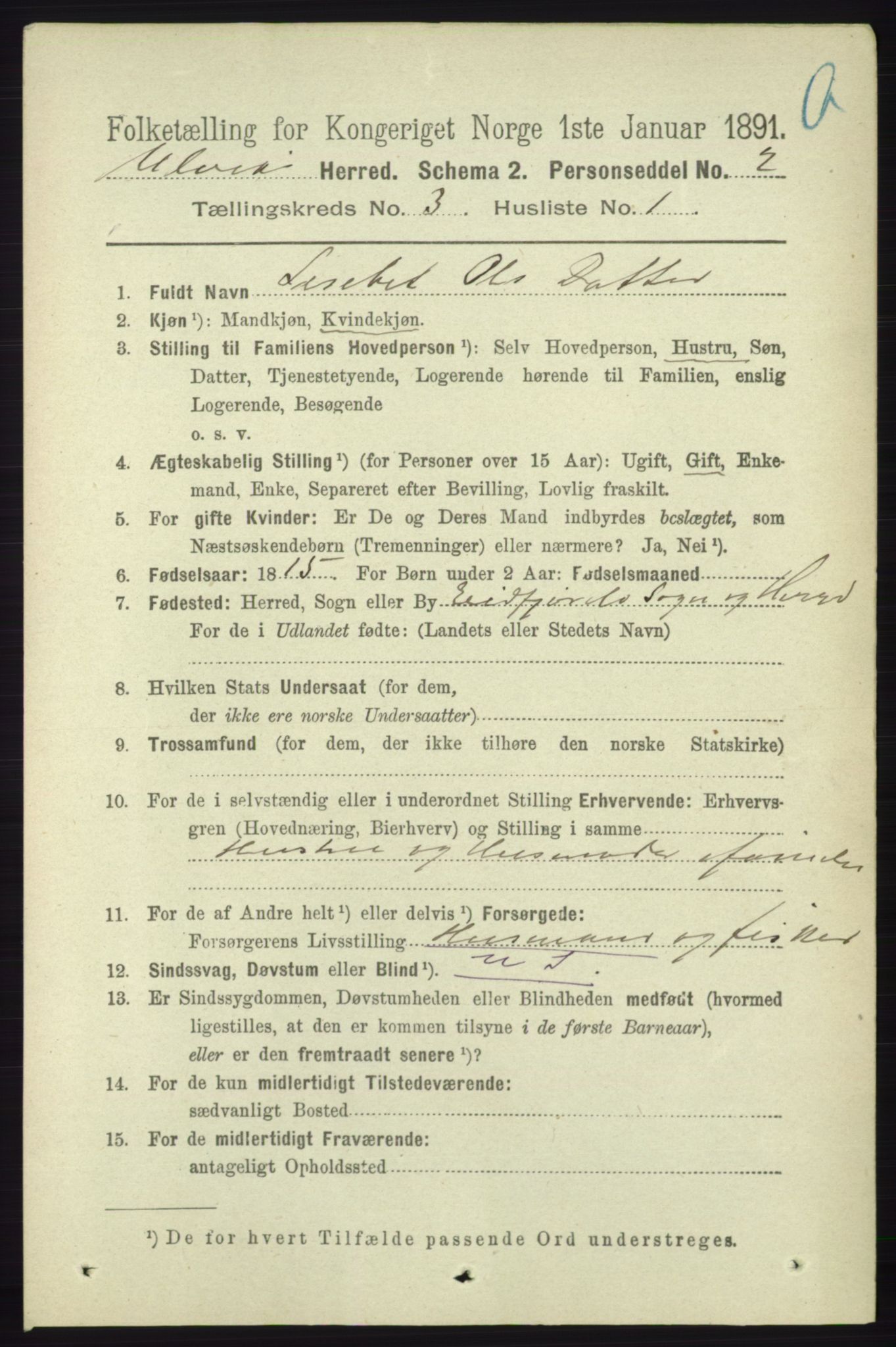 RA, 1891 census for 1233 Ulvik, 1891, p. 339