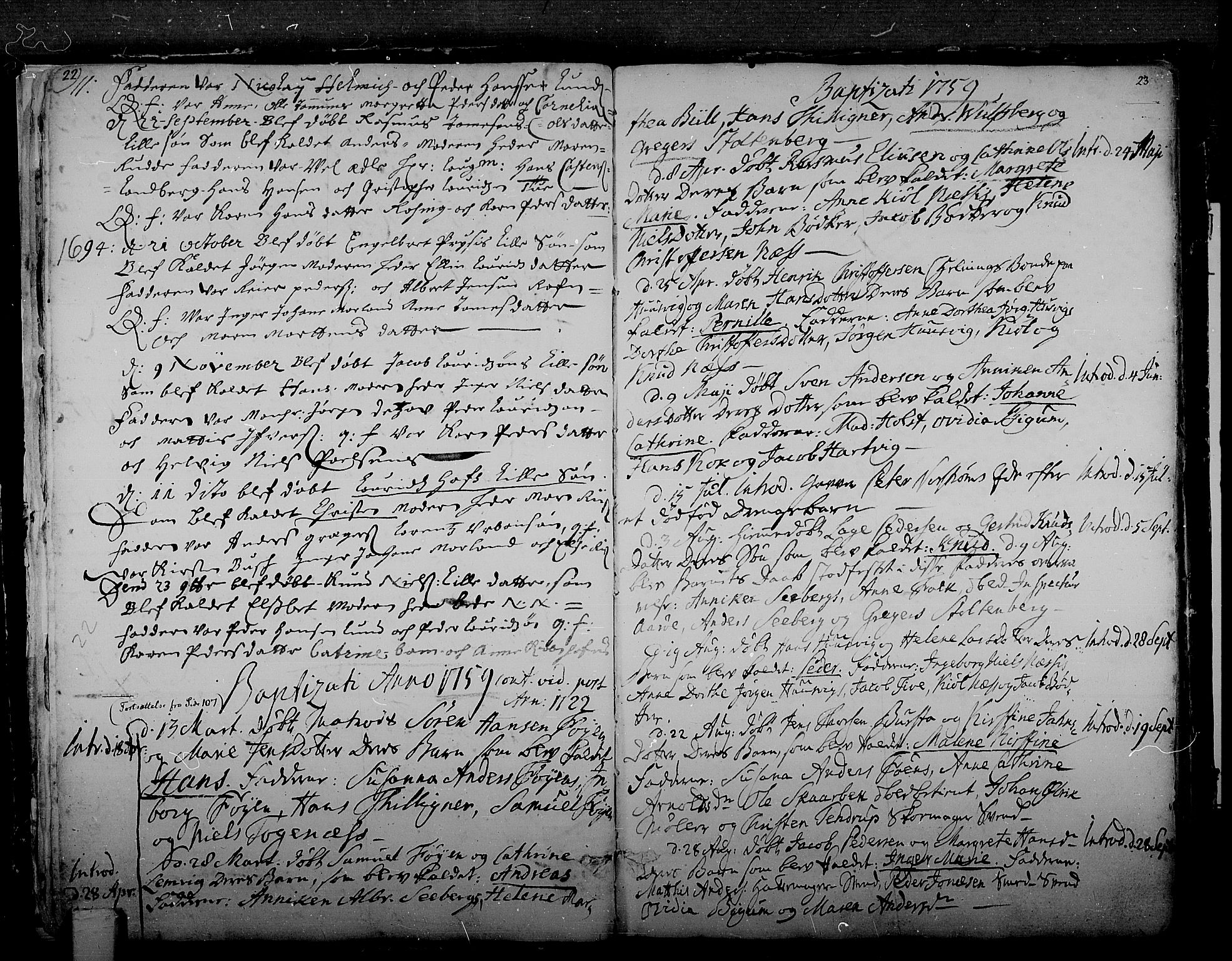 Tønsberg kirkebøker, AV/SAKO-A-330/F/Fa/L0001: Parish register (official) no. I 1, 1688-1760, p. 22-23