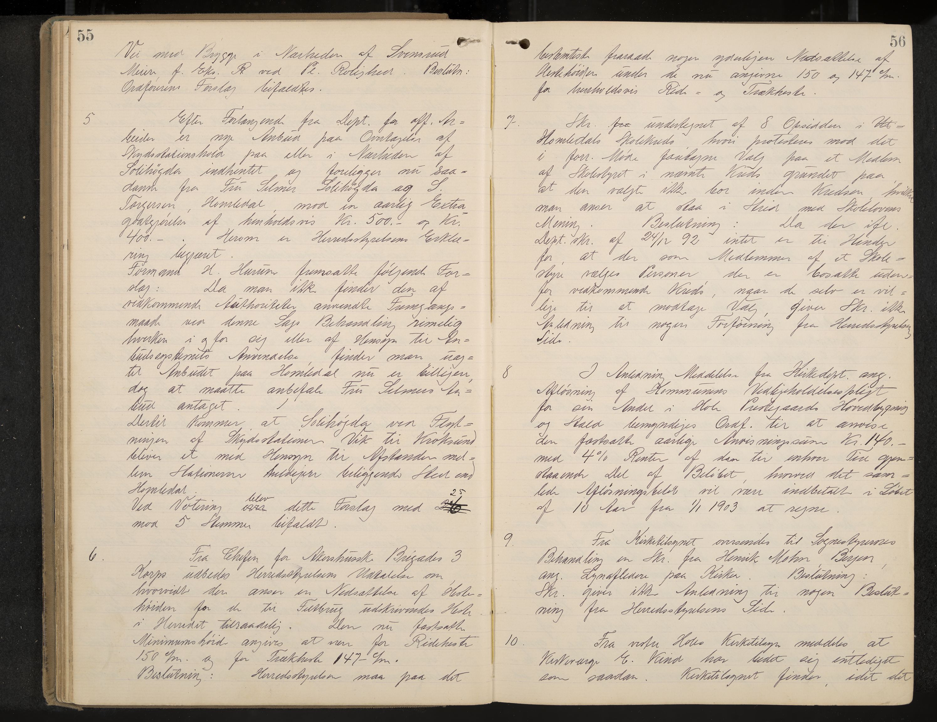 Hole formannskap og sentraladministrasjon, IKAK/0612021-1/A/Aa/L0004: Møtebok med register, 1902-1910, p. 55-56
