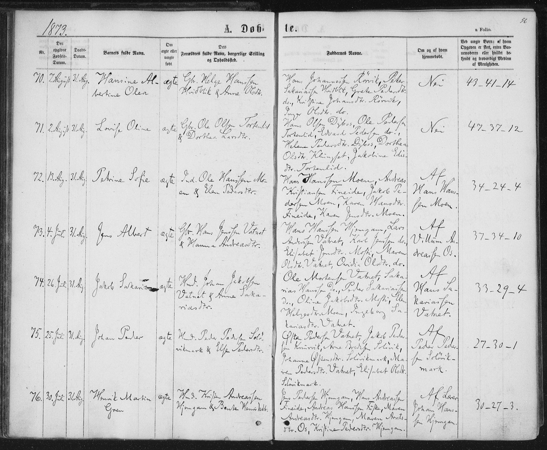 Ministerialprotokoller, klokkerbøker og fødselsregistre - Nordland, AV/SAT-A-1459/852/L0739: Parish register (official) no. 852A09, 1866-1877, p. 56