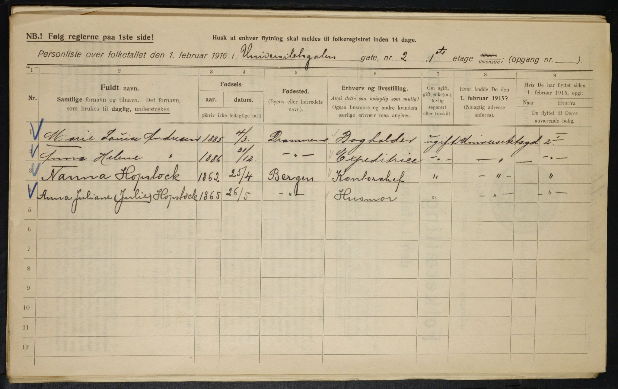 OBA, Municipal Census 1916 for Kristiania, 1916, p. 123665