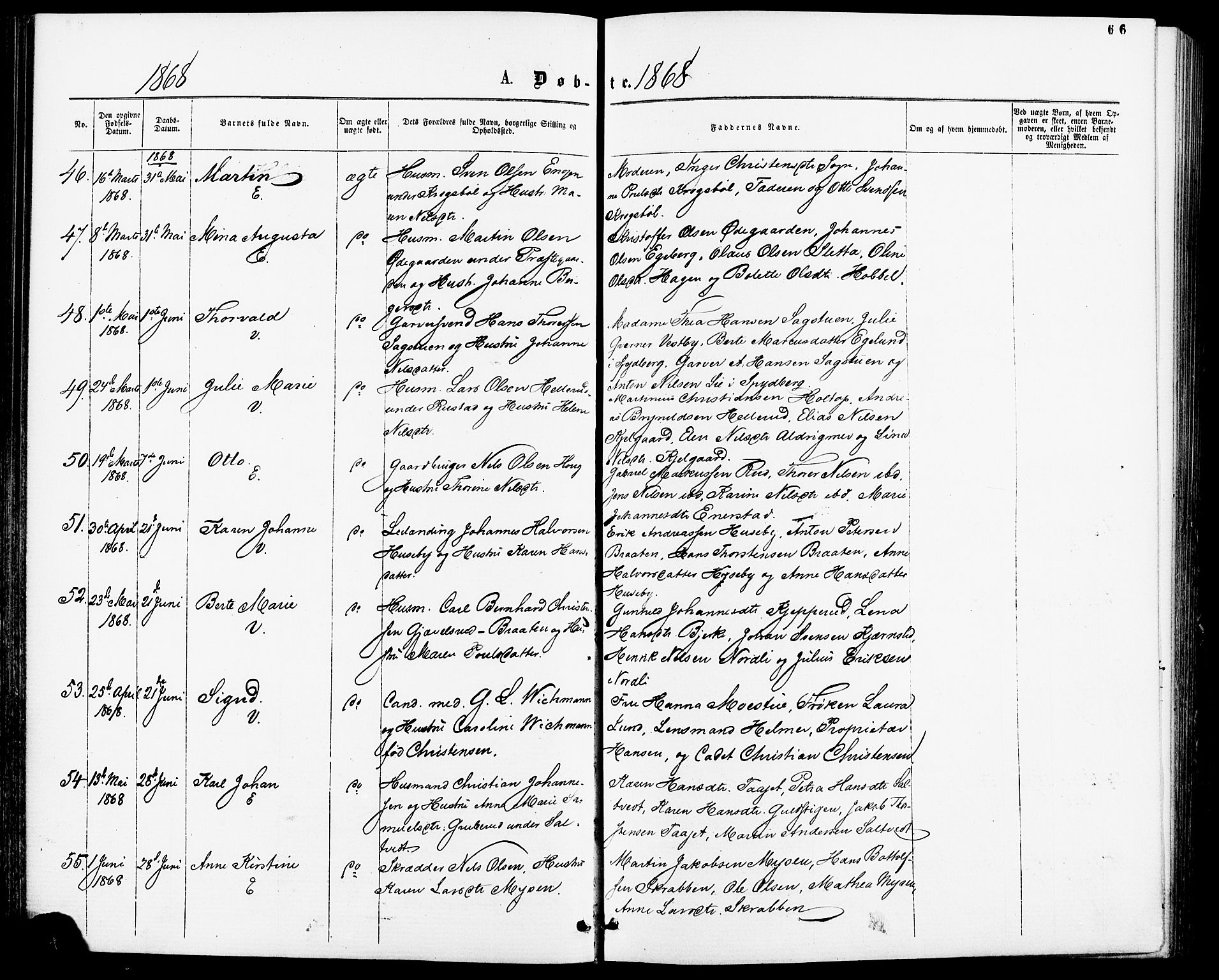 Enebakk prestekontor Kirkebøker, AV/SAO-A-10171c/F/Fa/L0011: Parish register (official) no. I 11, 1862-1882, p. 66