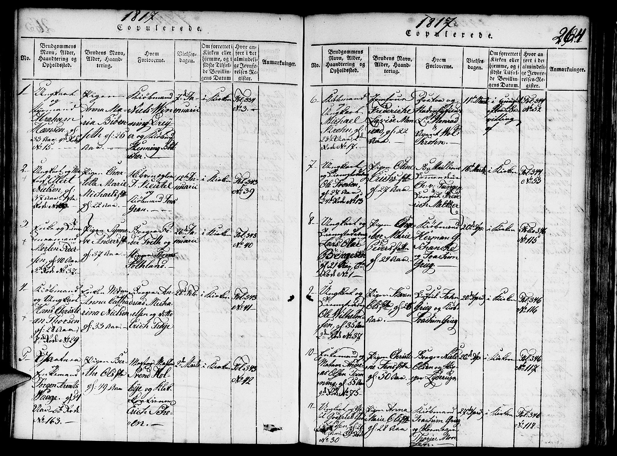 Nykirken Sokneprestembete, SAB/A-77101/H/Haa/L0011: Parish register (official) no. A 11, 1816-1821, p. 264
