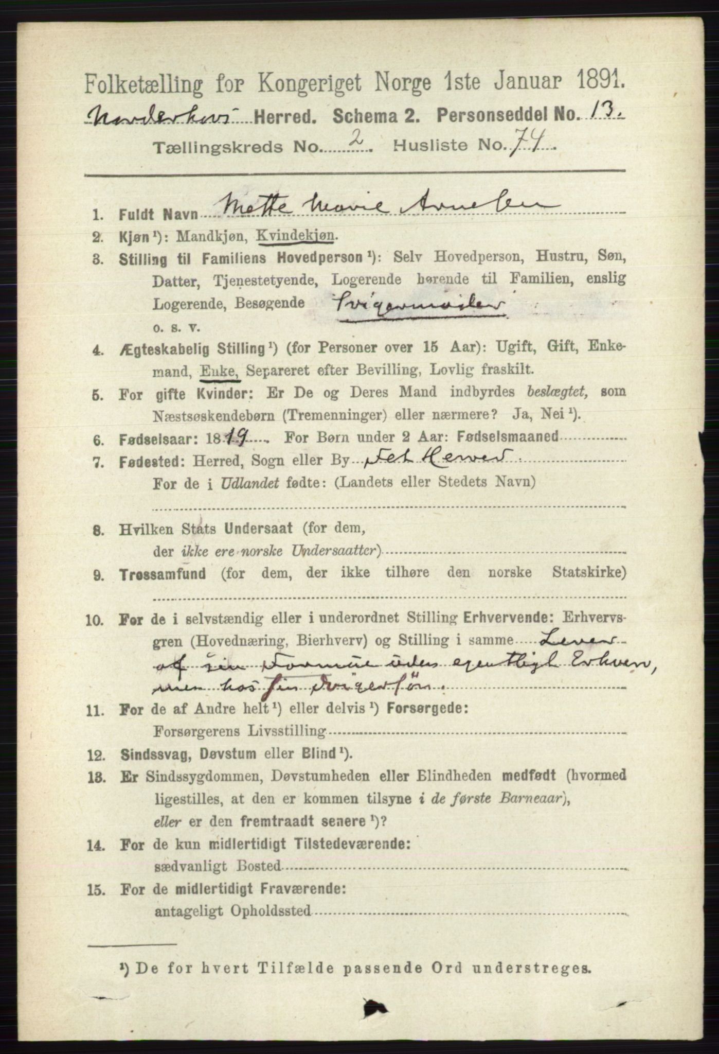 RA, 1891 census for 0613 Norderhov, 1891, p. 1151