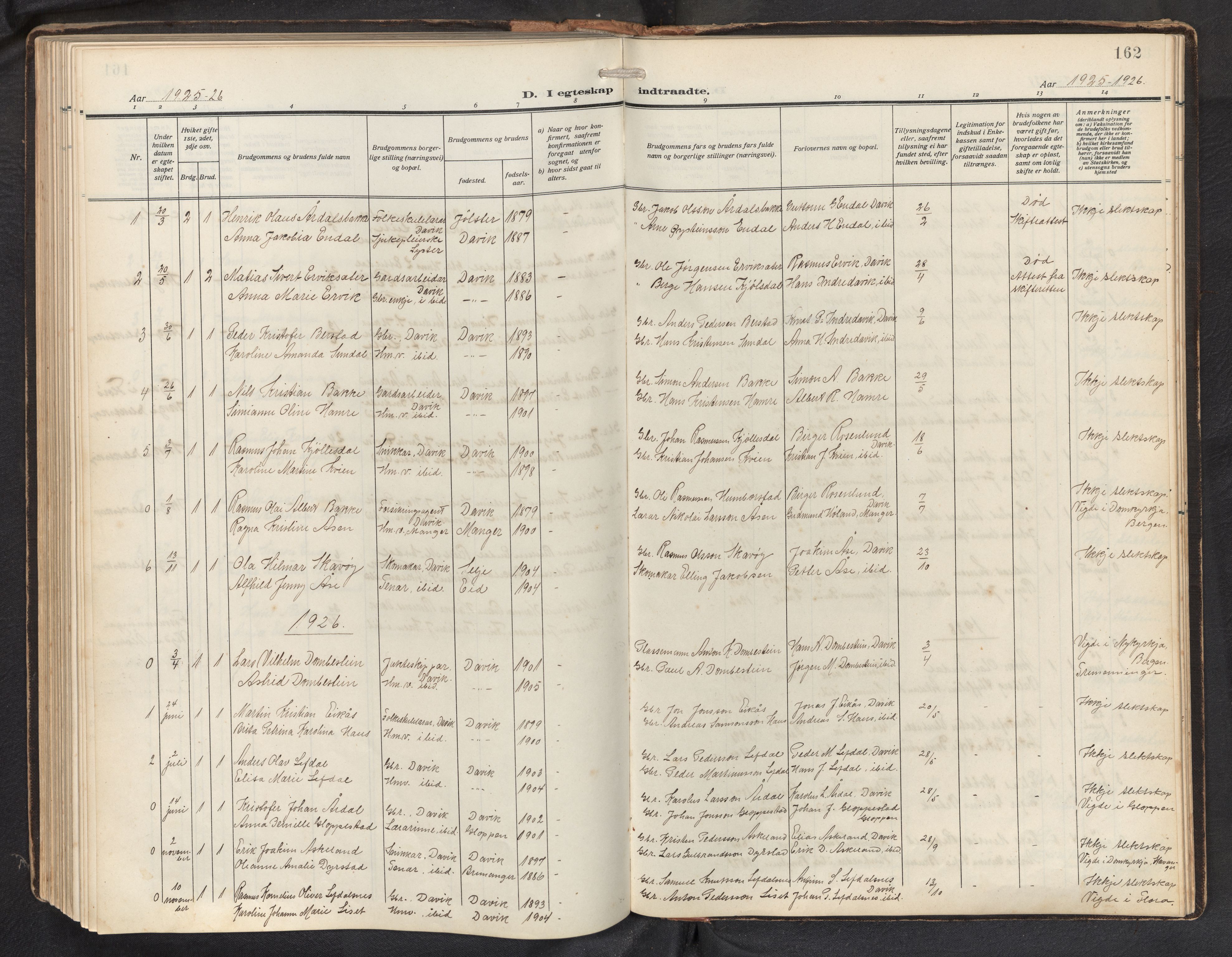 Davik sokneprestembete, AV/SAB-A-79701/H/Hab/Haba/L0003: Parish register (copy) no. A 3, 1912-1947, p. 161b-162a