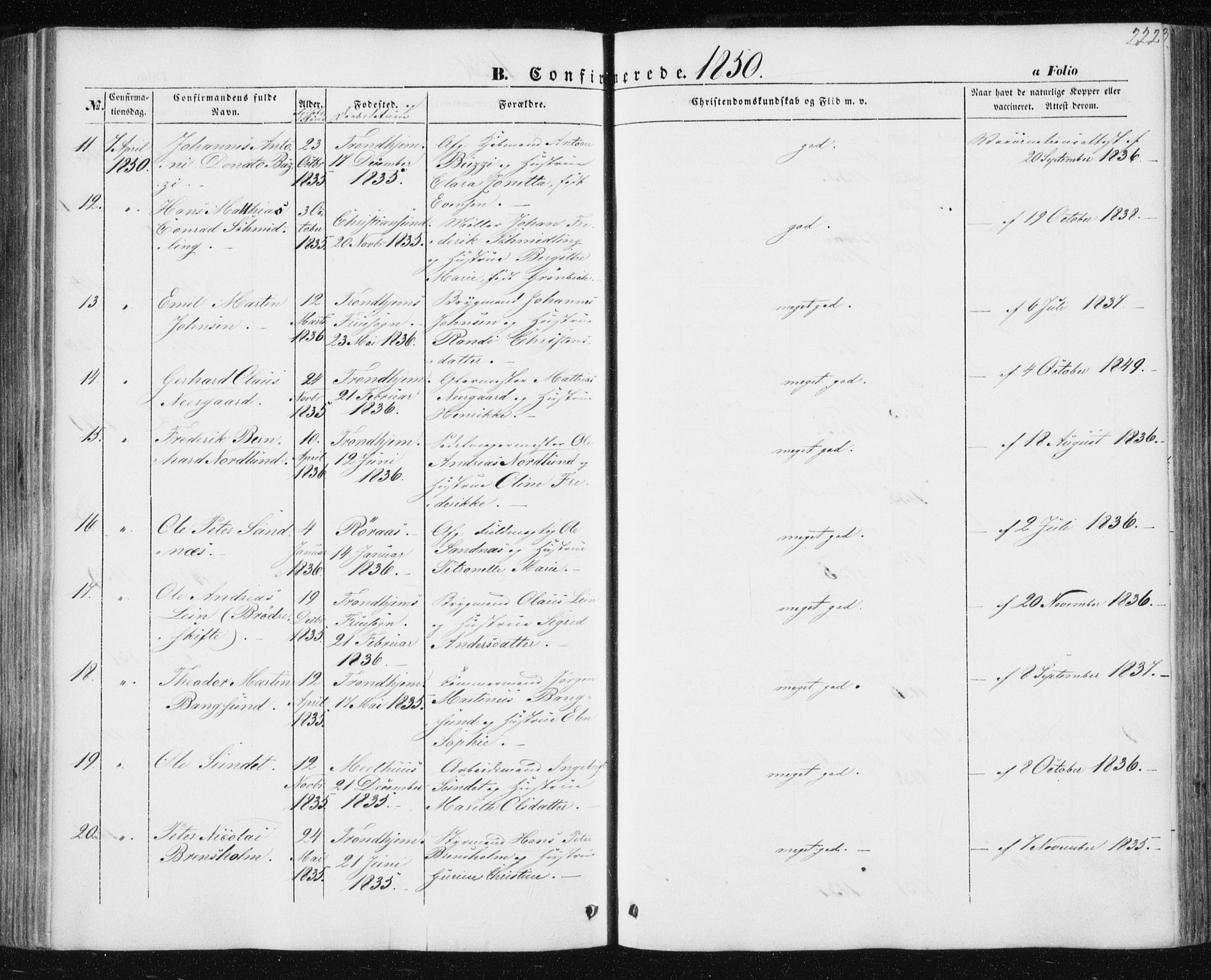 Ministerialprotokoller, klokkerbøker og fødselsregistre - Sør-Trøndelag, SAT/A-1456/602/L0112: Parish register (official) no. 602A10, 1848-1859, p. 222