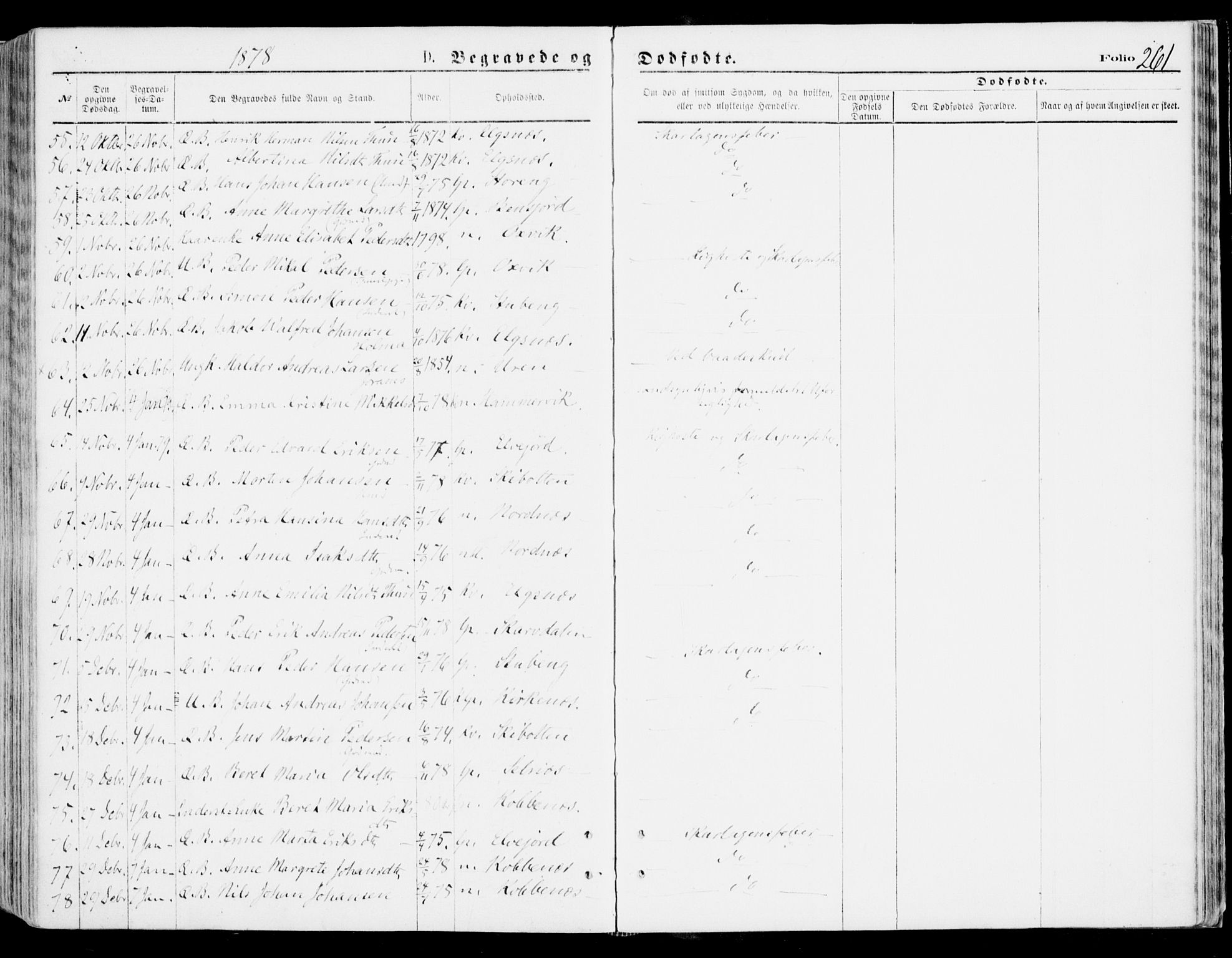 Lyngen sokneprestembete, AV/SATØ-S-1289/H/He/Hea/L0006kirke: Parish register (official) no. 6, 1870-1878, p. 261