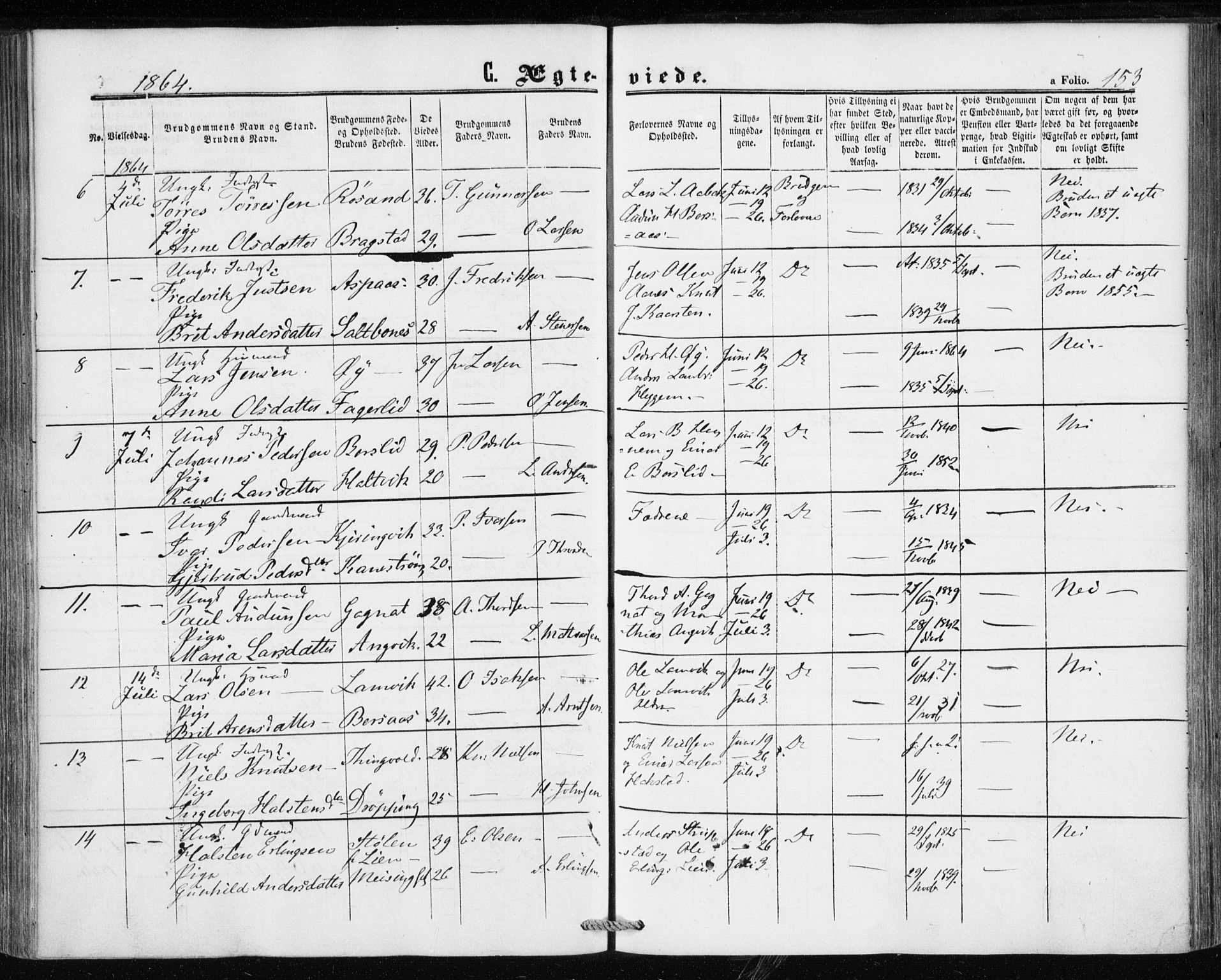 Ministerialprotokoller, klokkerbøker og fødselsregistre - Møre og Romsdal, AV/SAT-A-1454/586/L0985: Parish register (official) no. 586A11, 1857-1866, p. 153