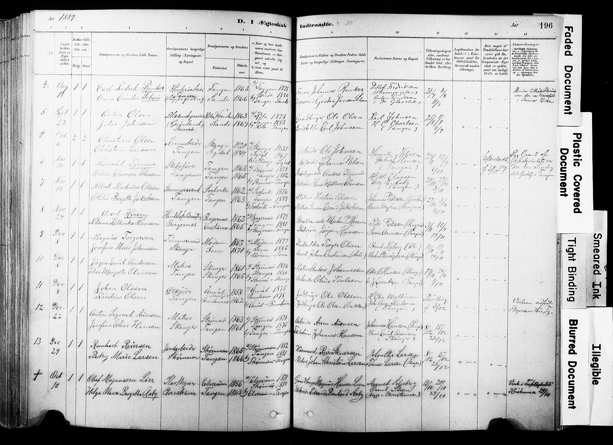 Strømsø kirkebøker, SAKO/A-246/F/Fb/L0006: Parish register (official) no. II 6, 1879-1910, p. 196