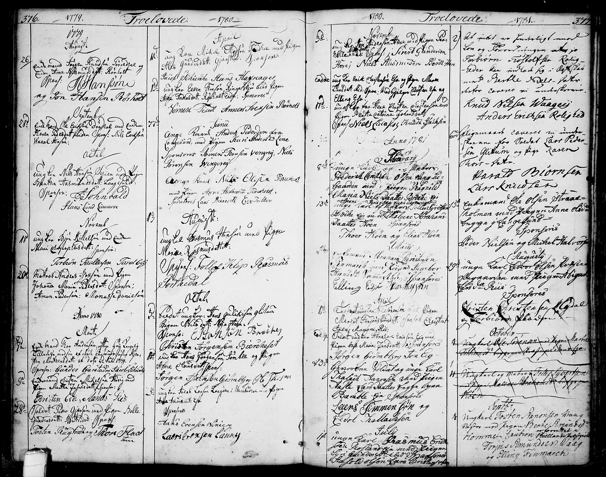 Bamble kirkebøker, SAKO/A-253/F/Fa/L0002: Parish register (official) no. I 2, 1775-1814, p. 376-377