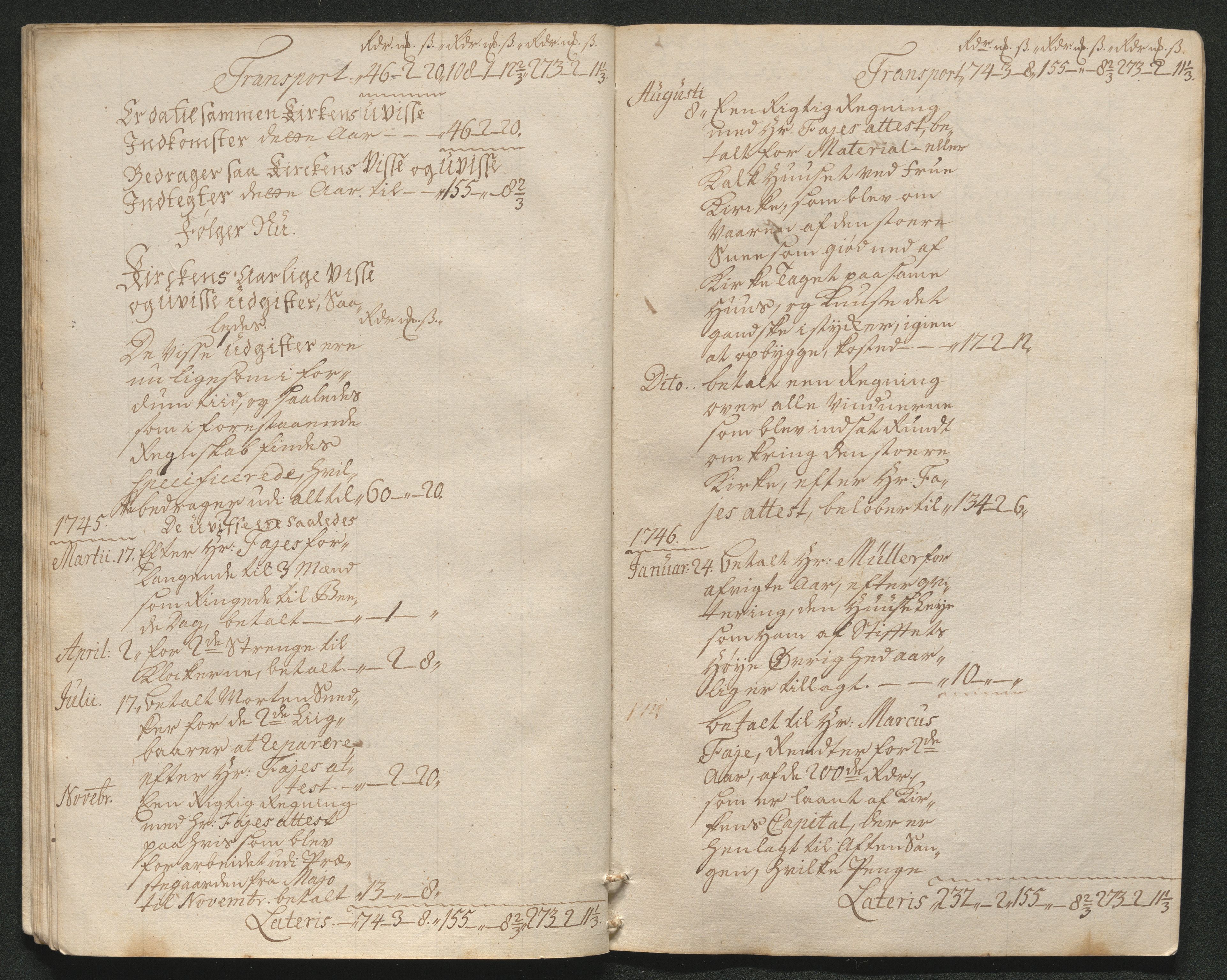 Tønsberg sokneprestkontor, AV/SAKO-A-329/R/Ra/L0003a: Kirkeregnskap. Vor Frue kirke., 1744-1747