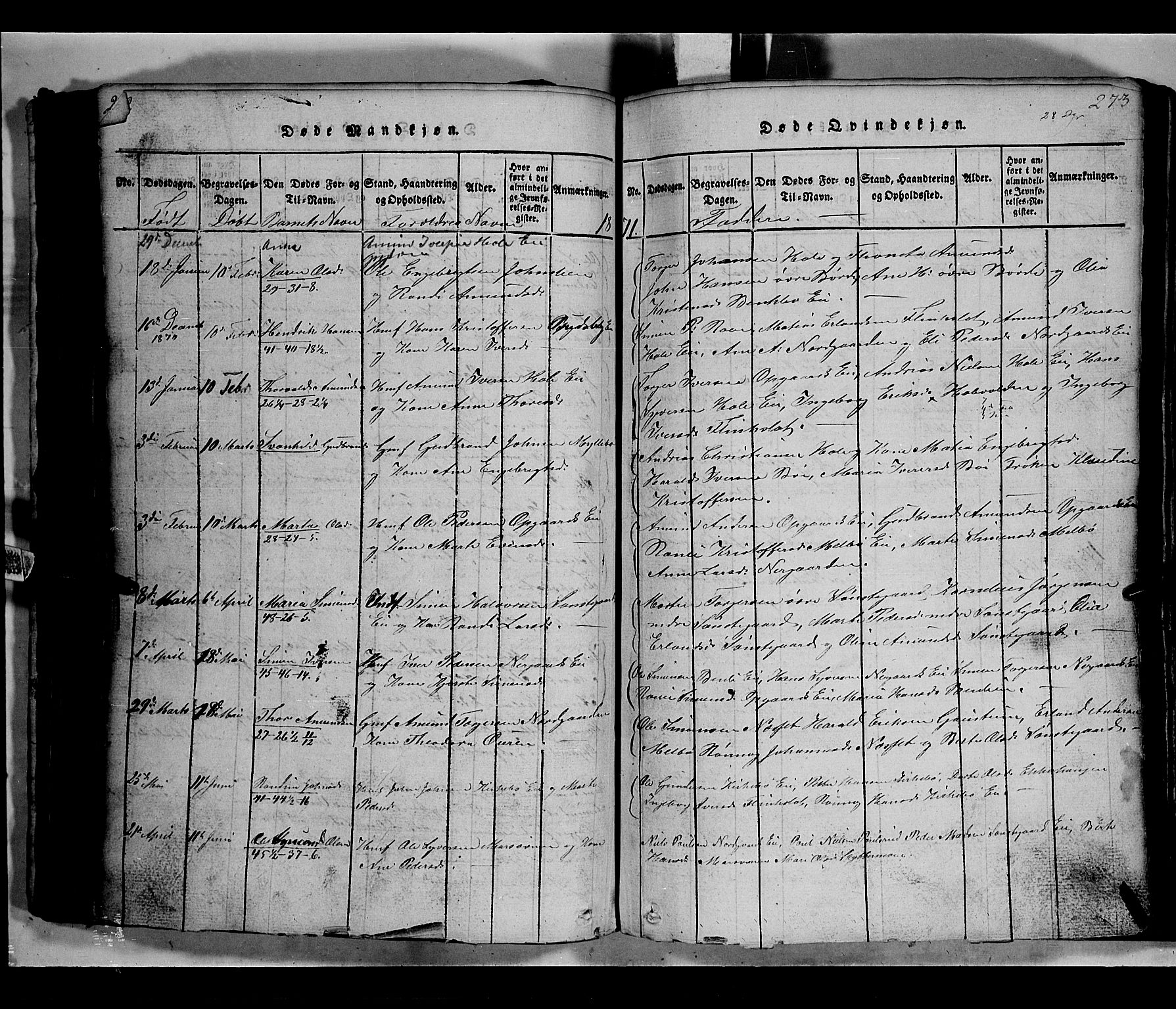 Gausdal prestekontor, SAH/PREST-090/H/Ha/Hab/L0002: Parish register (copy) no. 2, 1818-1874, p. 272-273