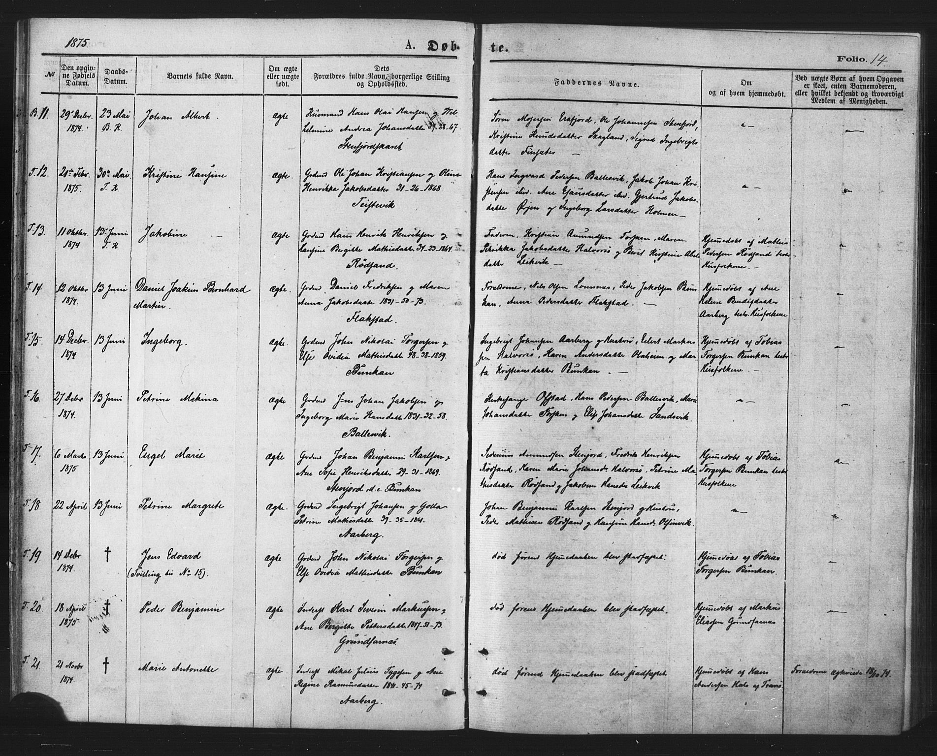 Berg sokneprestkontor, AV/SATØ-S-1318/G/Ga/Gaa/L0003kirke: Parish register (official) no. 3, 1872-1879, p. 14