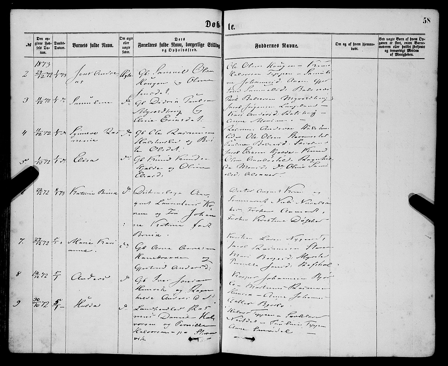 Eid sokneprestembete, SAB/A-82301/H/Haa/Haaa/L0010: Parish register (official) no. A 10, 1867-1878, p. 58