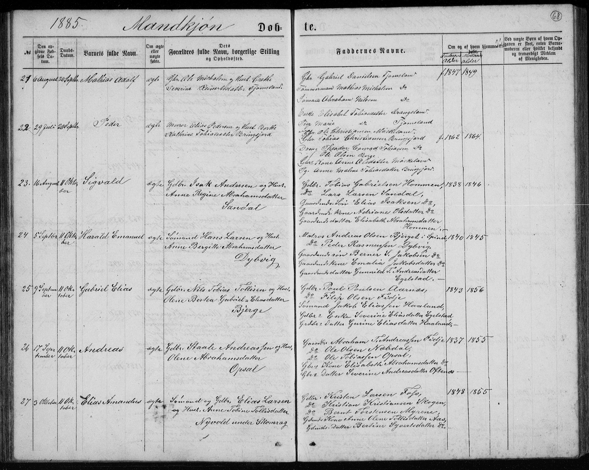 Lyngdal sokneprestkontor, AV/SAK-1111-0029/F/Fb/Fbc/L0004: Parish register (copy) no. B 4, 1878-1896, p. 68