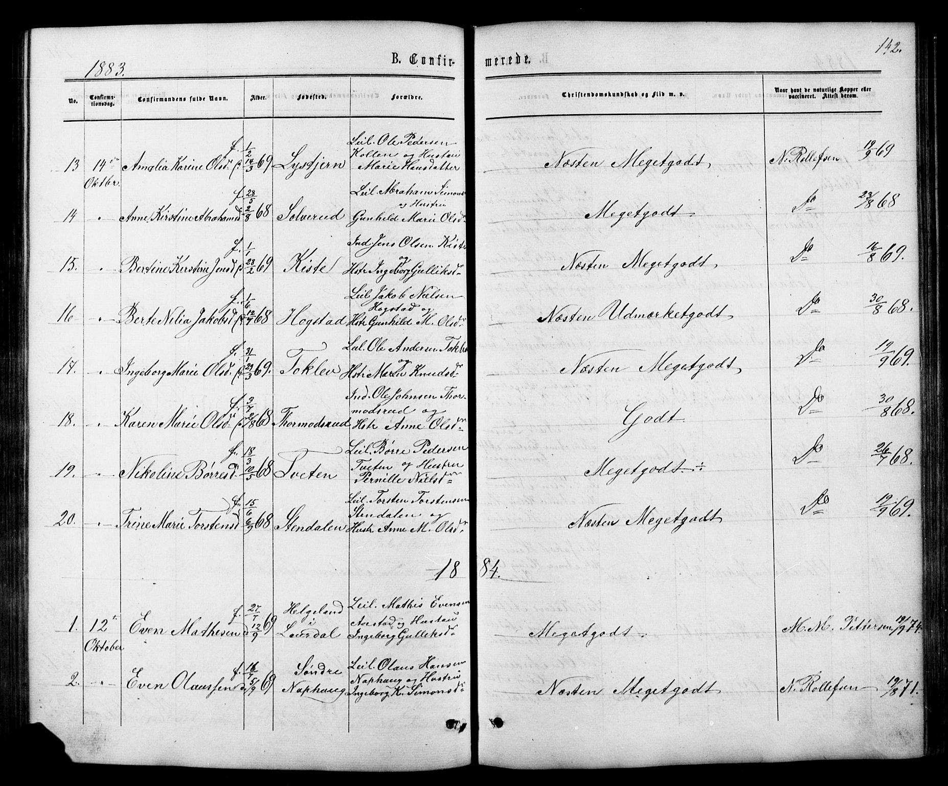 Siljan kirkebøker, SAKO/A-300/G/Ga/L0002: Parish register (copy) no. 2, 1864-1908, p. 142