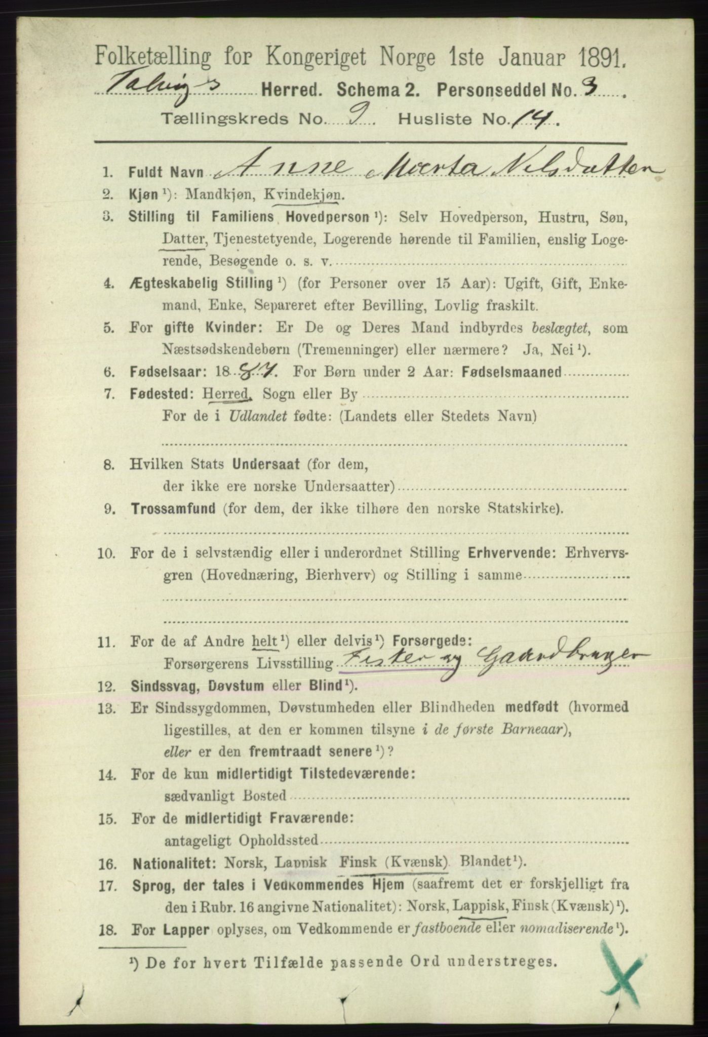 RA, 1891 census for 2013 Talvik, 1891, p. 2240