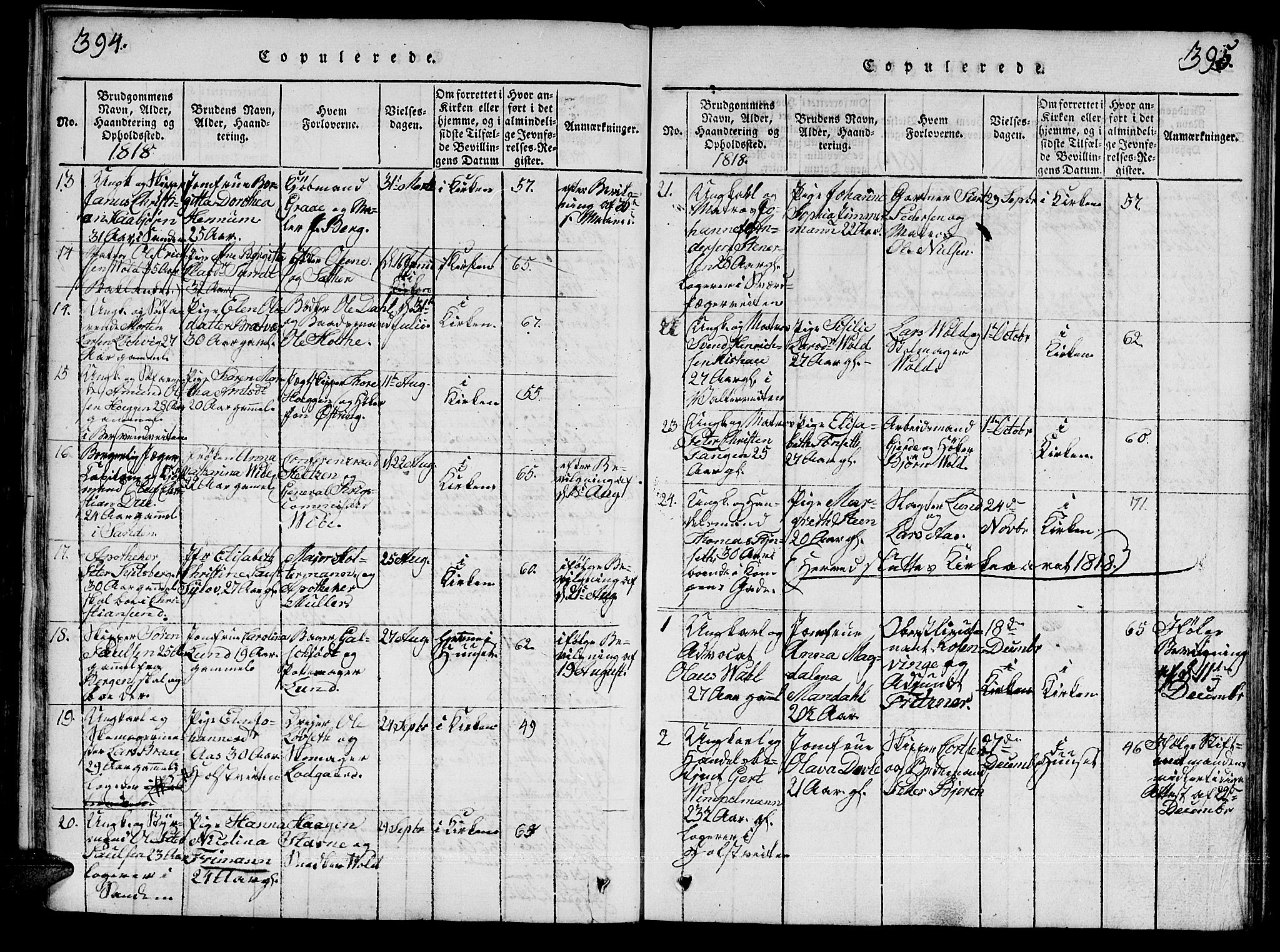 Ministerialprotokoller, klokkerbøker og fødselsregistre - Sør-Trøndelag, SAT/A-1456/601/L0043: Parish register (official) no. 601A11, 1815-1821, p. 394-395