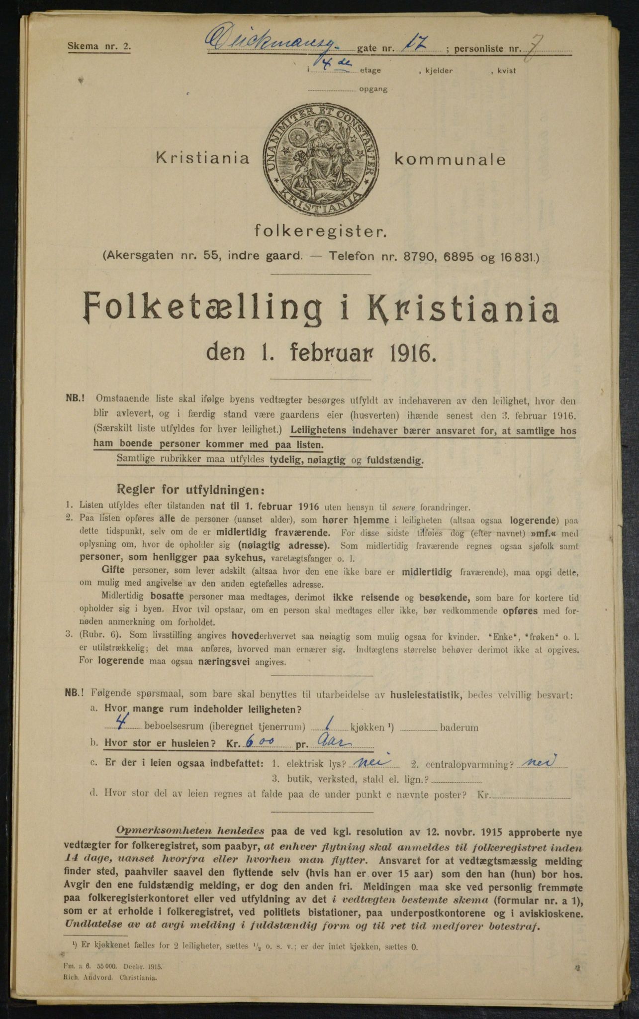 OBA, Municipal Census 1916 for Kristiania, 1916, p. 15743