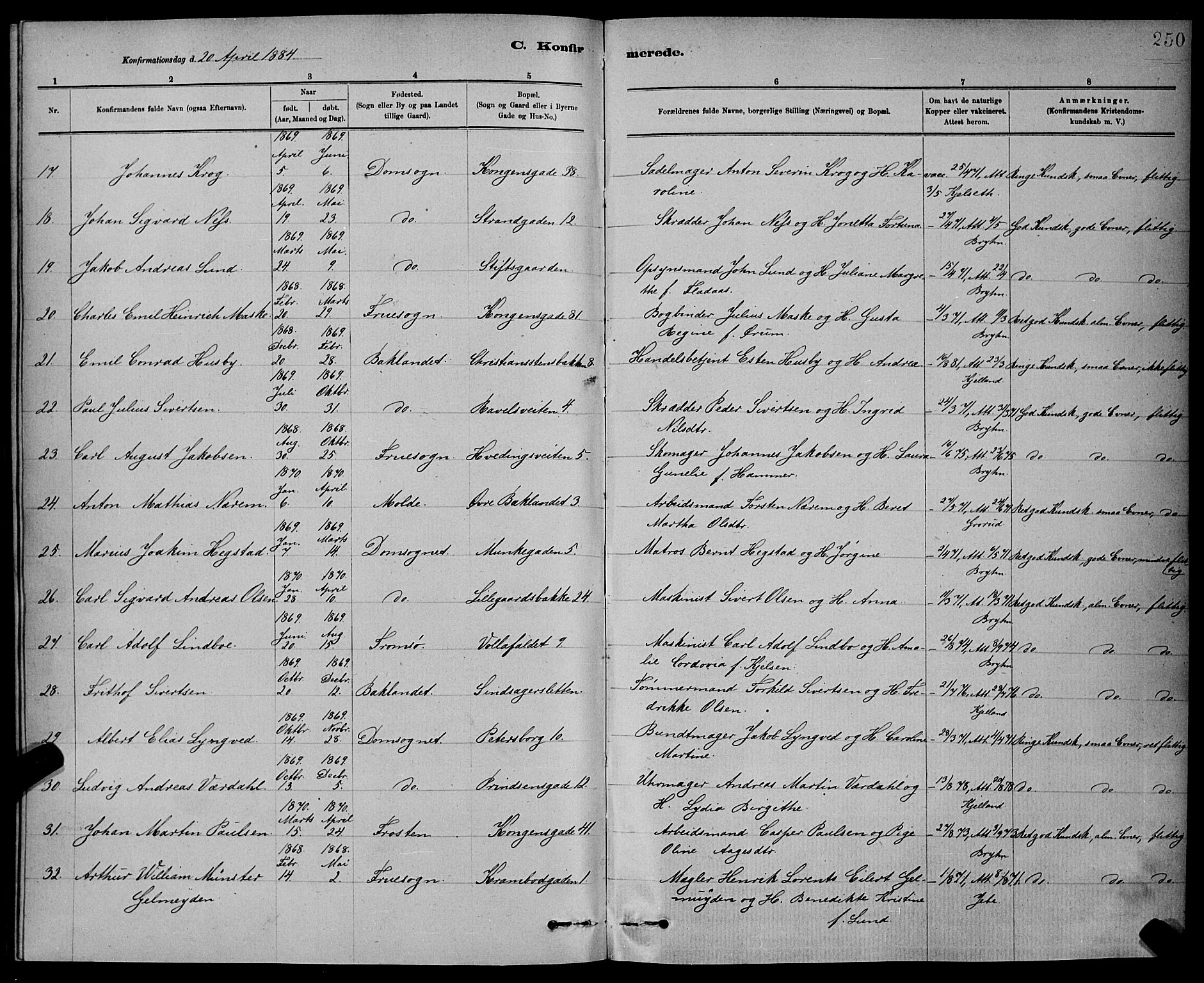 Ministerialprotokoller, klokkerbøker og fødselsregistre - Sør-Trøndelag, SAT/A-1456/601/L0092: Parish register (copy) no. 601C10, 1884-1897, p. 250